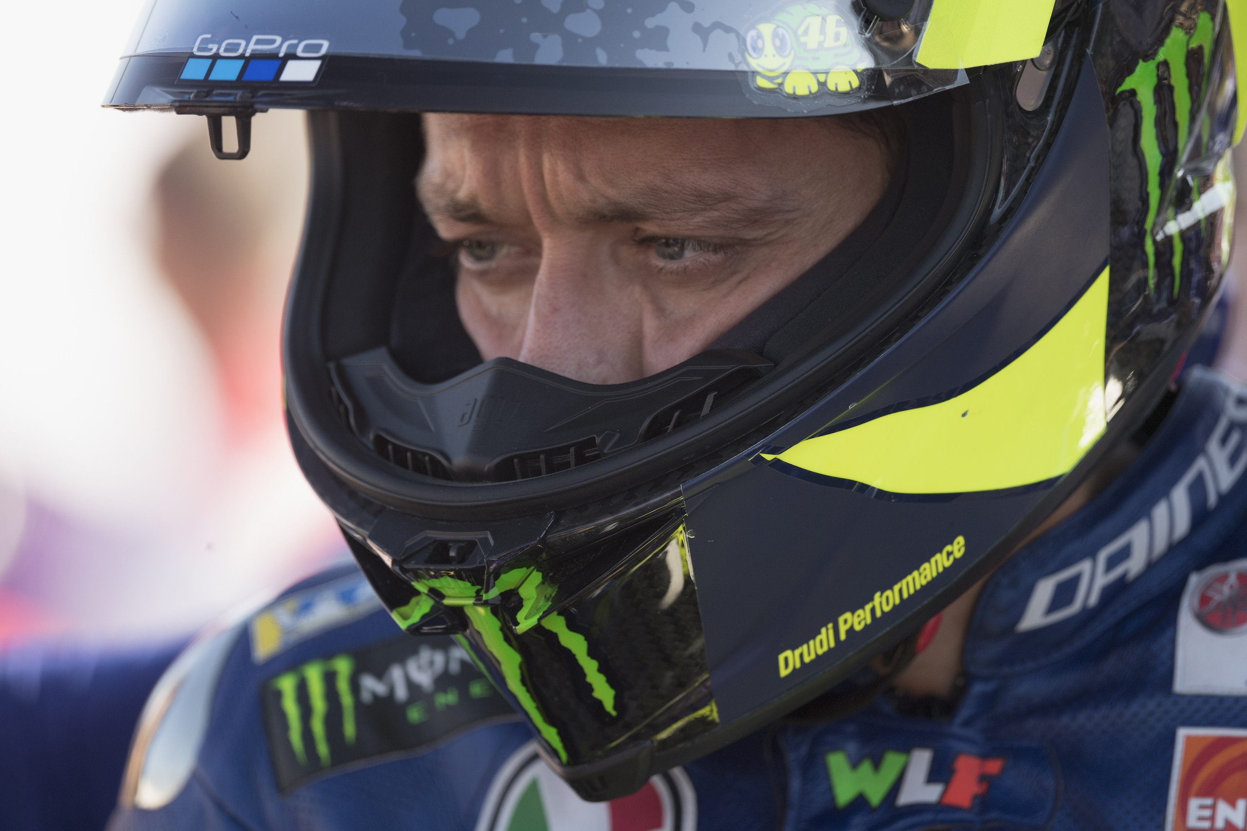 MOTEGI, JAPAN - OCTOBER 21:   Valentino Rossi of Italy and Movistar Yamaha MotoGP on the grid during the MotoGP race during the MotoGP of Japan - Race at Twin Ring Motegi on October 21, 2018 in Motegi, Japan.  (Photo by Mirco Lazzari gp/Getty Images)