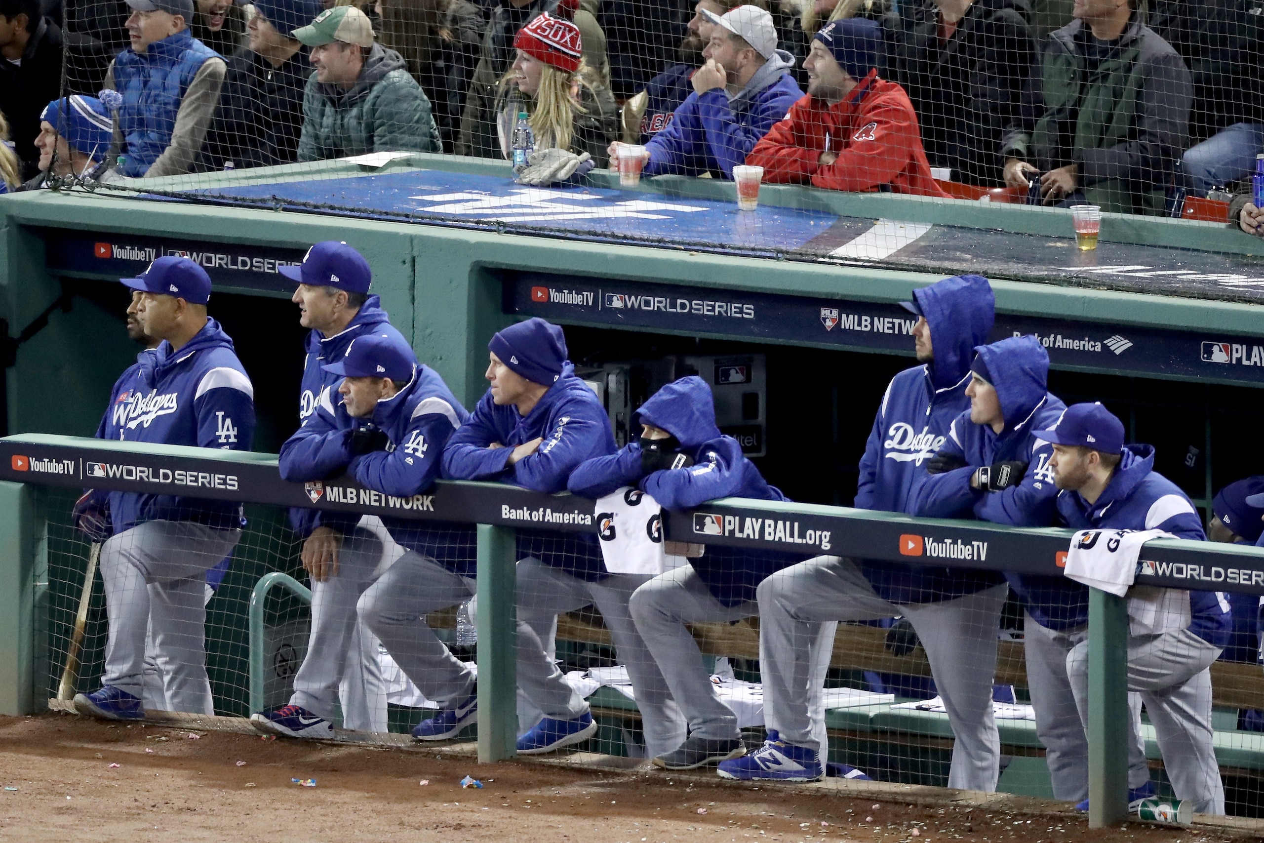 BOSTON, MA - OCTOBER 24: The Los Angeles Dodgers dugout looks on during the eighth inning against the Boston Red Sox in Game Two of the 2018 World Series at Fenway Park on October 24, 2018 in Boston, Massachusetts. (Photo by Rob Carr/Getty Images) BOSTON, MA - OCTOBER 24: The Los Angeles Dodgers dugout looks on during the eighth inning against the Boston Red Sox in Game Two of the 2018 World Series at Fenway Park on October 24, 2018 in Boston, Massachusetts. (Photo by Rob Carr/Getty Images)
