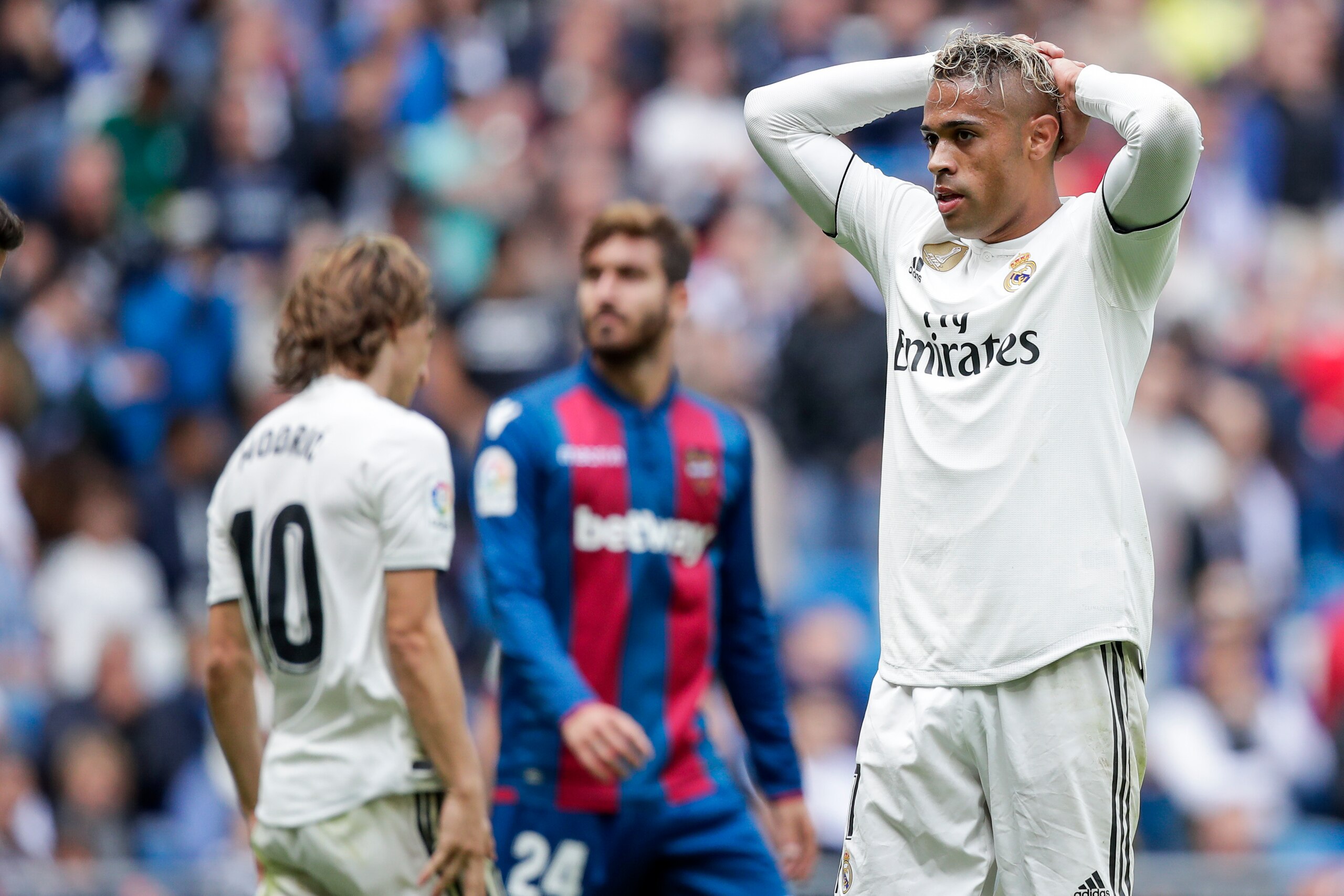 MADRID, SPAIN - OCTOBER 20: Mariano of Real Madrid during the La Liga Santander  match between Real Madrid v Levante at the Santiago Bernabeu on October 20, 2018 in Madrid Spain (Photo by David S. Bustamante/Soccrates /Getty Images)
