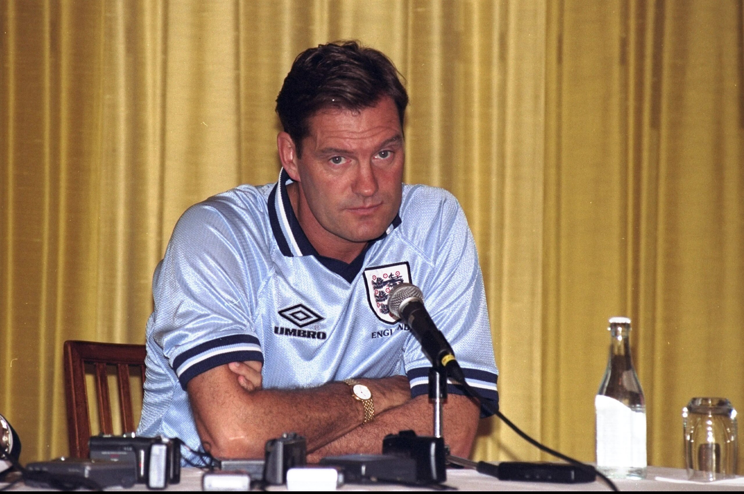 5 Sep 1998:  England Manager Glenn Hoddle gives a press conference during England training at Rasunda Stadium,Stockholm, prior to Englands first qualifying game of the Euro 2000 championship against Sweden. \ Mandatory Credit: Shaun Botterill /Allsport