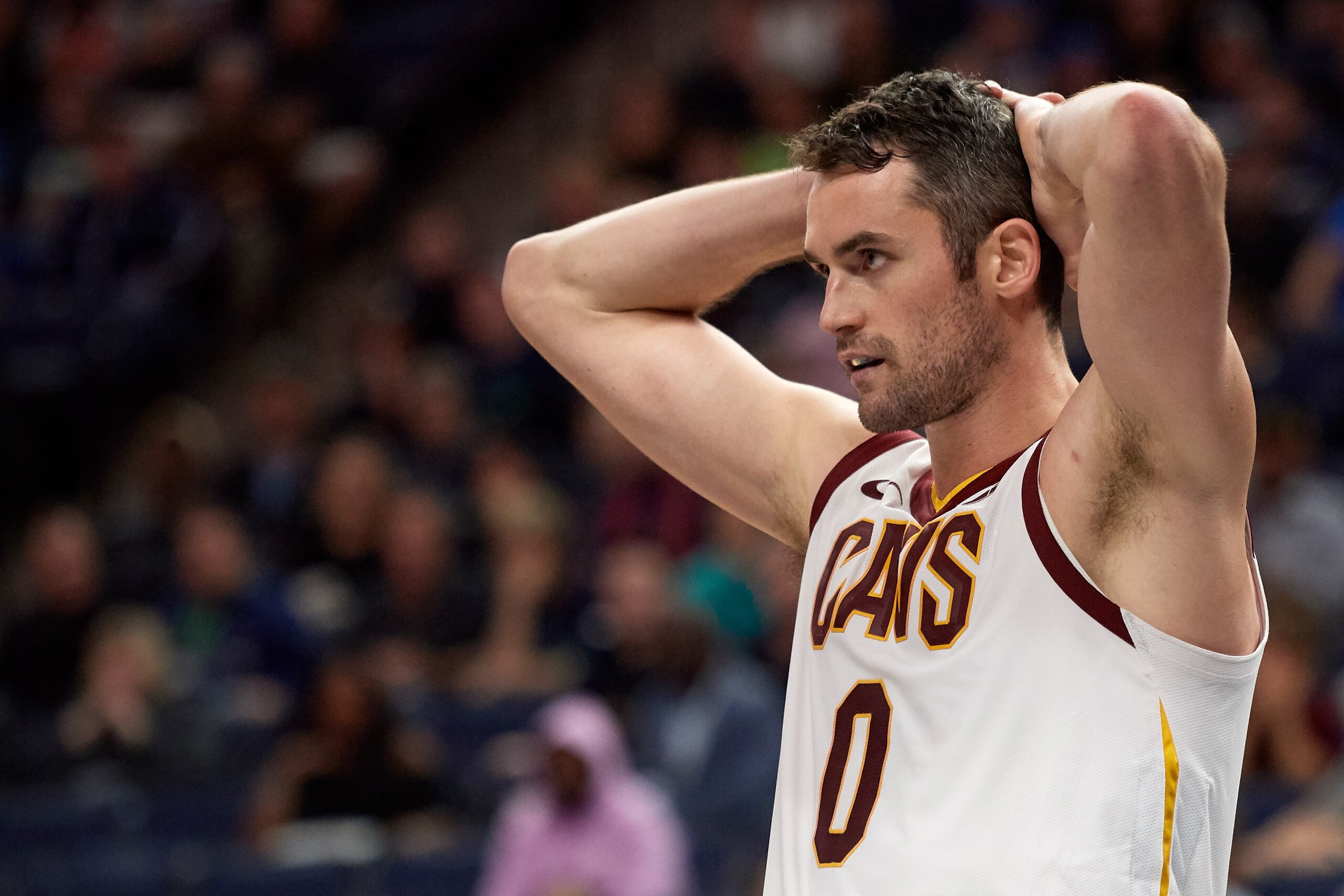 MINNEAPOLIS, MN - OCTOBER 19: Kevin Love #0 of the Cleveland Cavaliers looks on during the game against the Minnesota Timberwolves on October 19, 2018 at the Target Center in Minneapolis, Minnesota. The Timberwolves defeated the Cavaliers 131-123. NOTE TO
