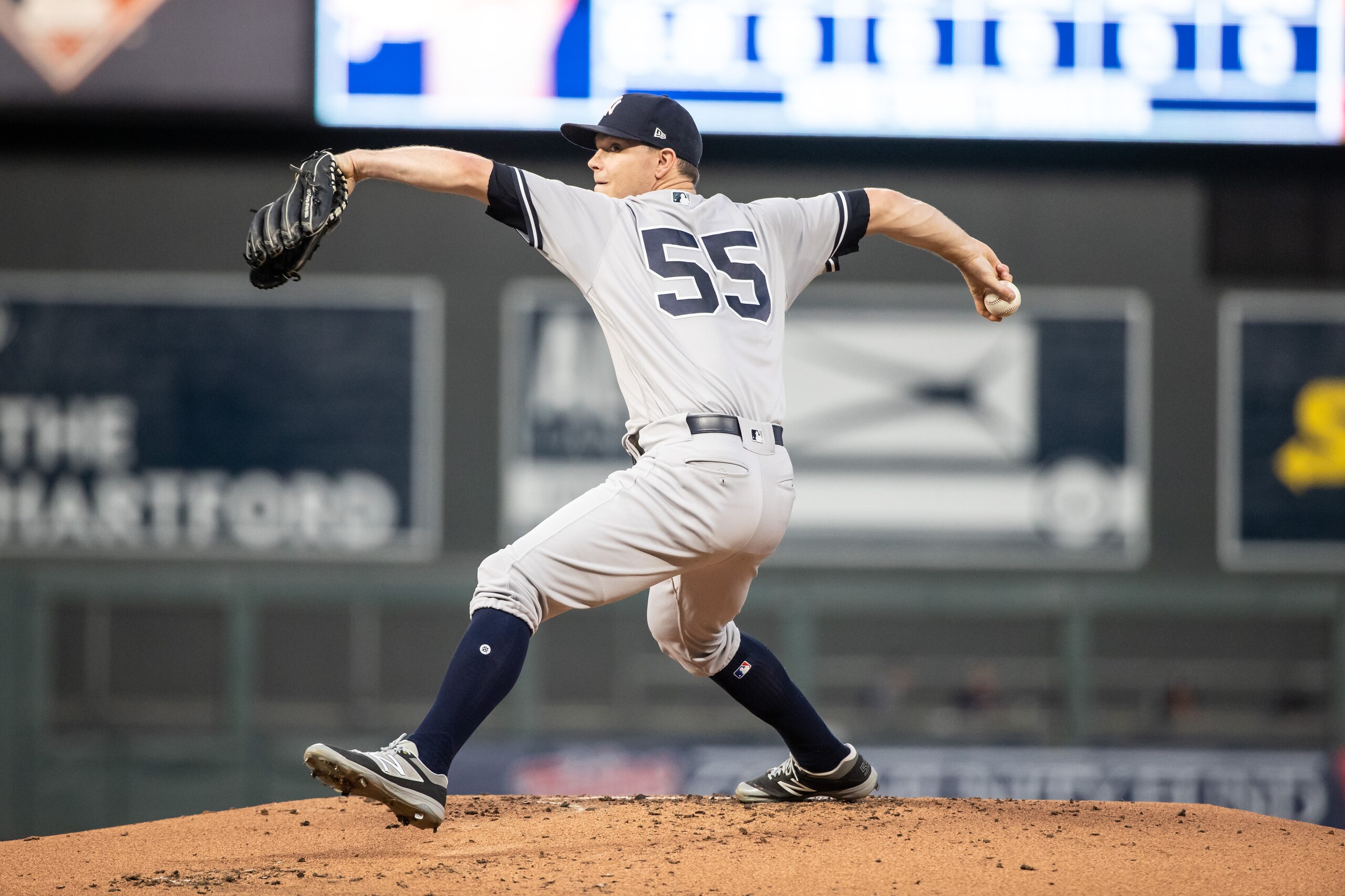 MINNEAPOLIS, MN-SEPTEMBER 11: Sonny Gray #55 of the New York Yankees pitches against the Minnesota Twins on September 11, 2018 at Target Field in Minneapolis, Minnesota. The Twins defeated the Yankees 10-5. (Photo by Brace Hemmelgarn/Minnesota Twins/Getty
