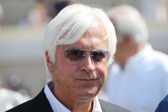 DEL MAR, CA - JULY 28:  Bob Baffert, trainer of 13th Triple Crown winner Justify, attends Justify's ceremonial parade for fans after being retired from racing at Del Mar Thoroughbred Club on July 28, 2018 in Del Mar, California. Baffert said ankle inflamm