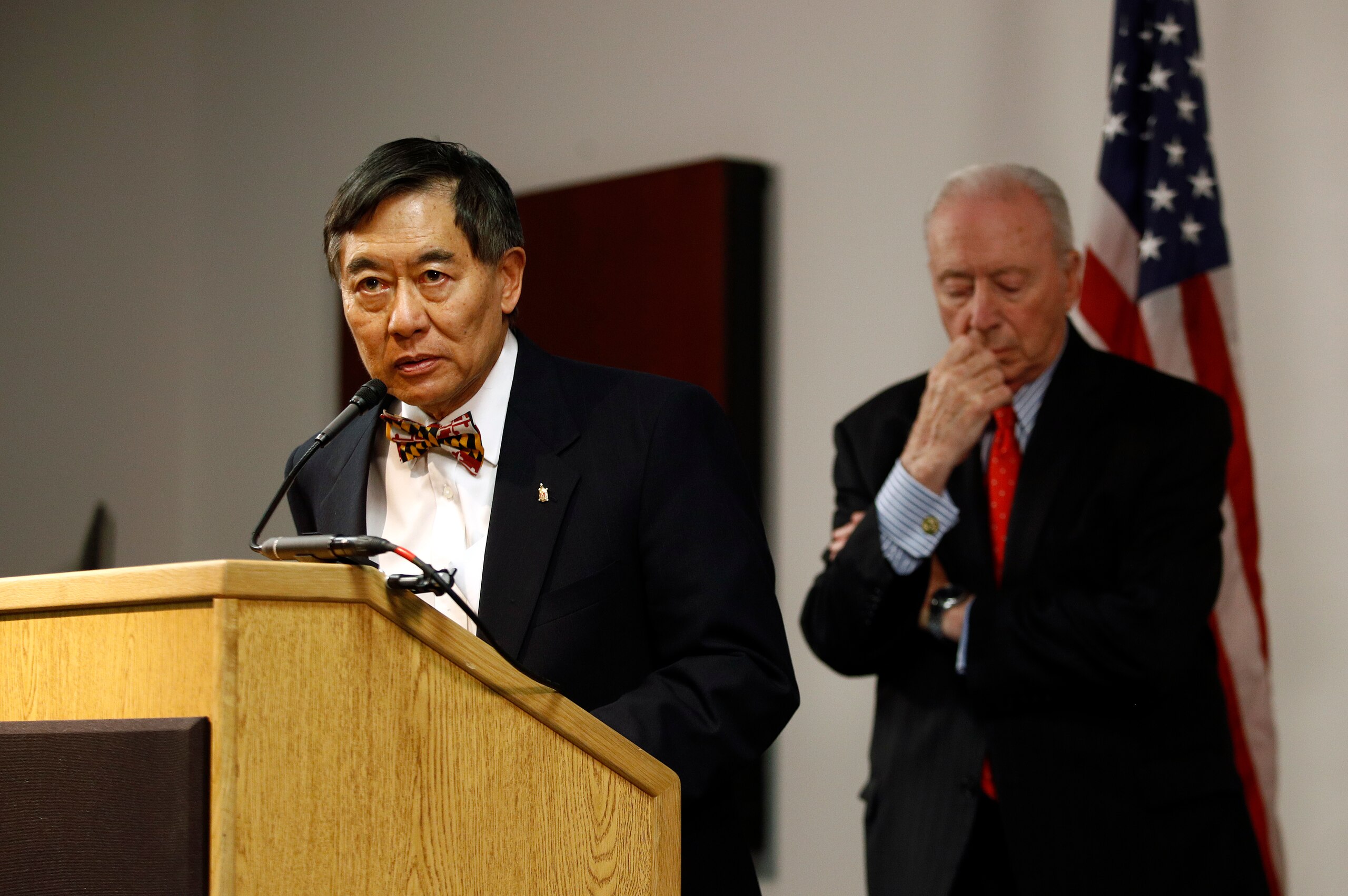 Maryland president Wallace Loh and board of regents chair James Brady.