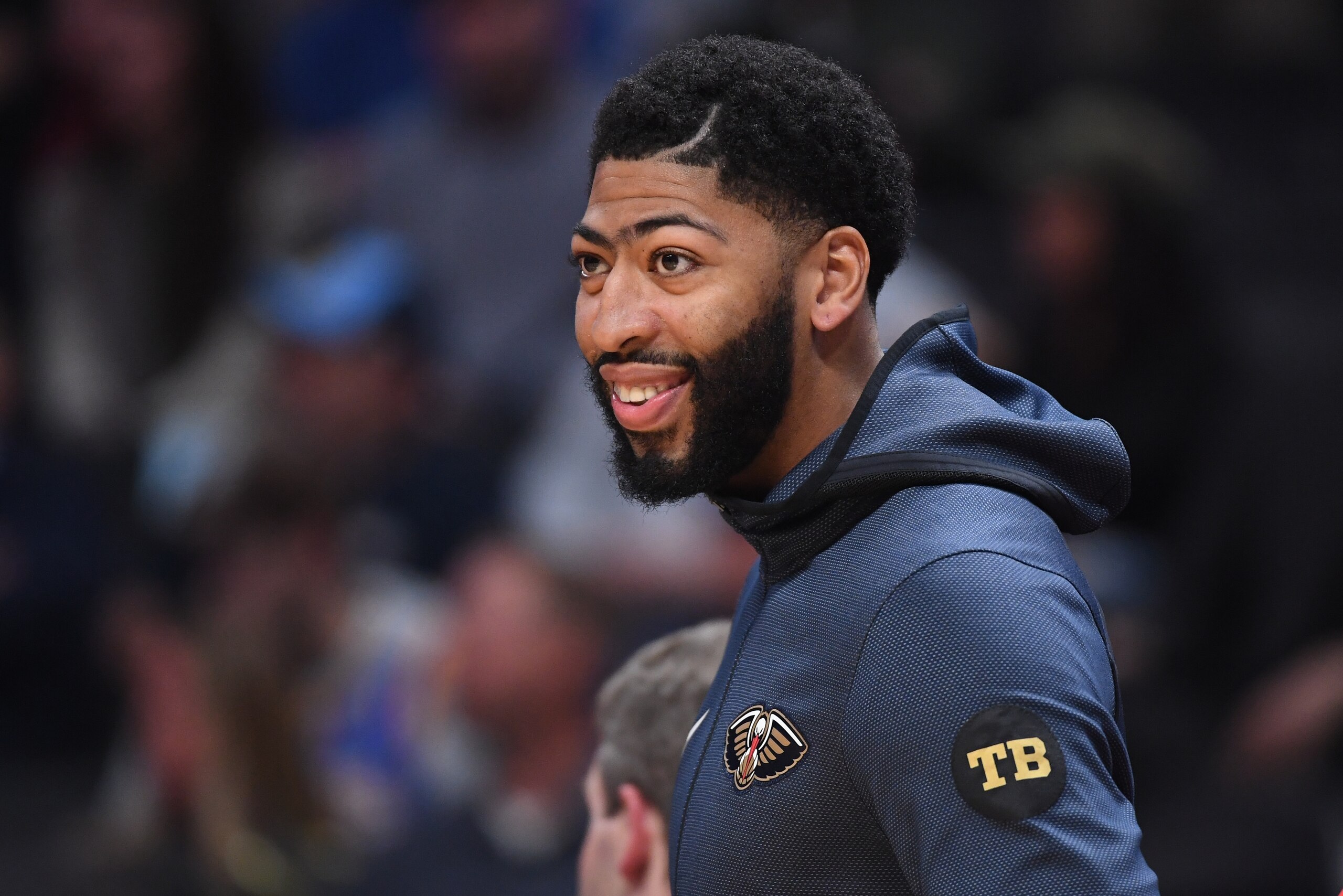 DENVER, CO - OCTOBER 29: Anthony Davis #23 of the New Orleans Pelicans reacts to a play during the game against the Denver Nuggets at Pepsi Center on October 29, 2018 in Denver, Colorado. NOTE TO USER: User expressly acknowledges and agrees that, by downl