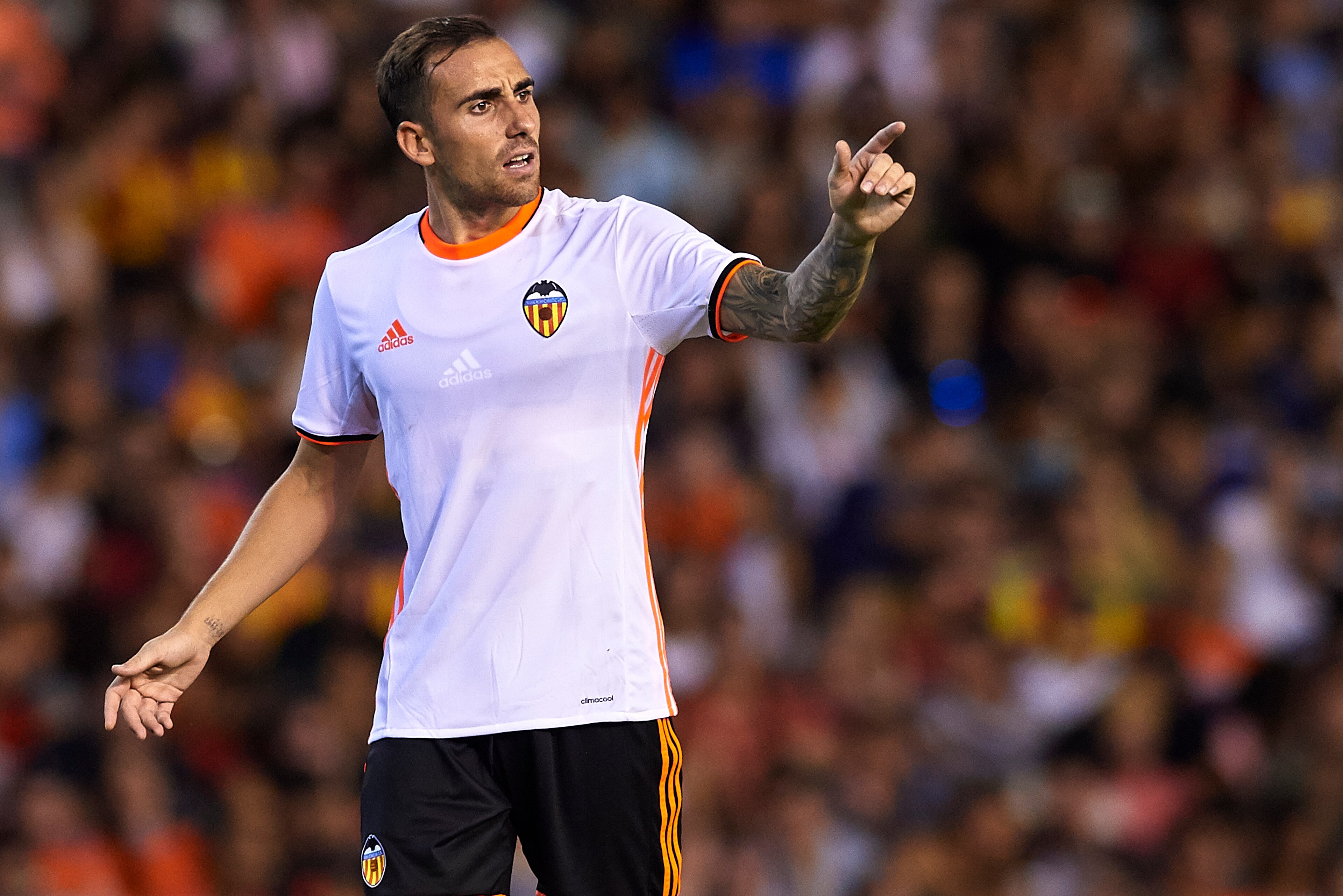 VALENCIA, SPAIN - AUGUST 13:  Paco Alcacer of Valencia reacts during the pre-season friendly match between Valencia CF and AC Fiorentina at Estadio Mestalla on August 13, 2016 in Valencia, Spain.  (Photo by Manuel Queimadelos Alonso/Getty Images)
