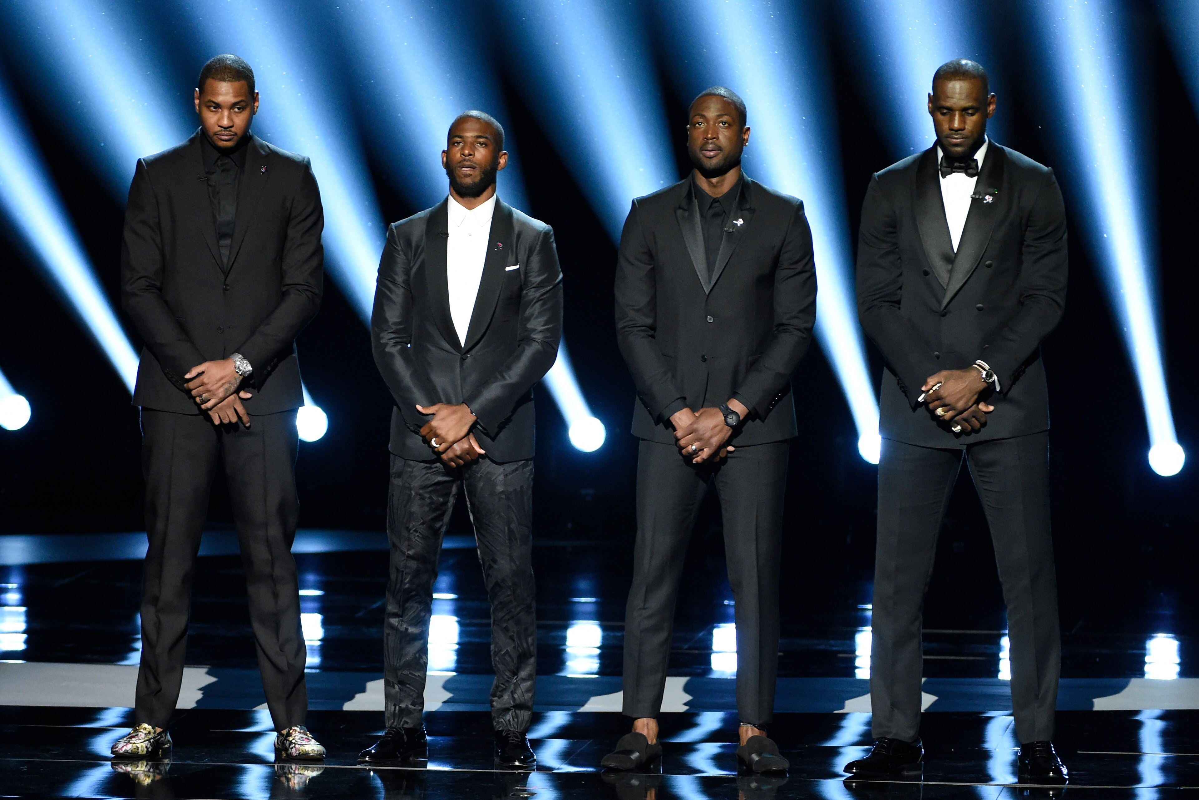 Carmelo Anthony, Chris Paul, Dwyane Wade and LeBron James spoke out about the need to end the deadly interactions between police and African-Americans at the ESPYs in 2016.