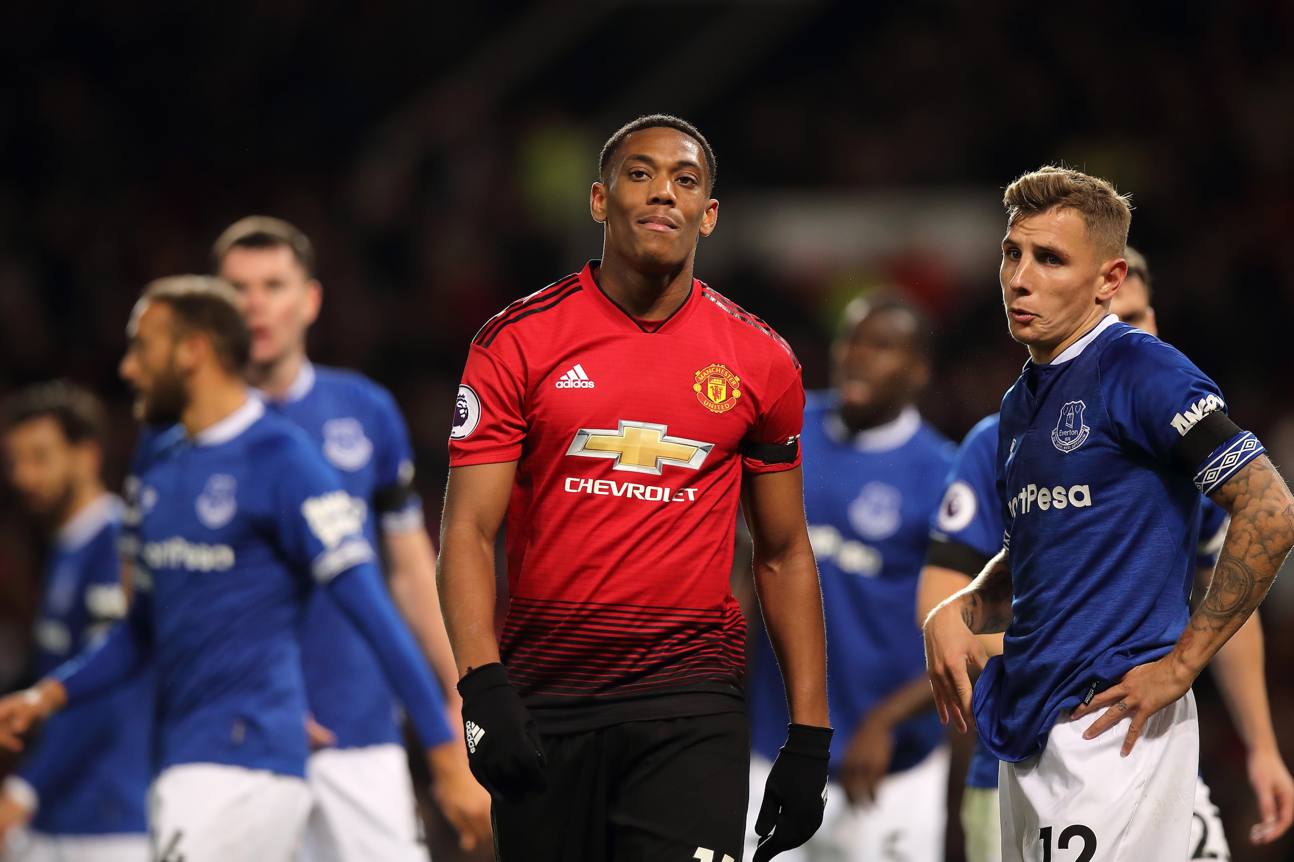 MANCHESTER, ENGLAND - OCTOBER 28: Anthony Martial of Manchester United during the Premier League match between Manchester United and Everton FC at Old Trafford on October 28, 2018 in Manchester, United Kingdom. (Photo by Matthew Ashton - AMA/Getty Images) MANCHESTER, ENGLAND - OCTOBER 28: Anthony Martial of Manchester United during the Premier League match between Manchester United and Everton FC at Old Trafford on October 28, 2018 in Manchester, United Kingdom. (Photo by Matthew Ashton - AMA/Getty Images)
