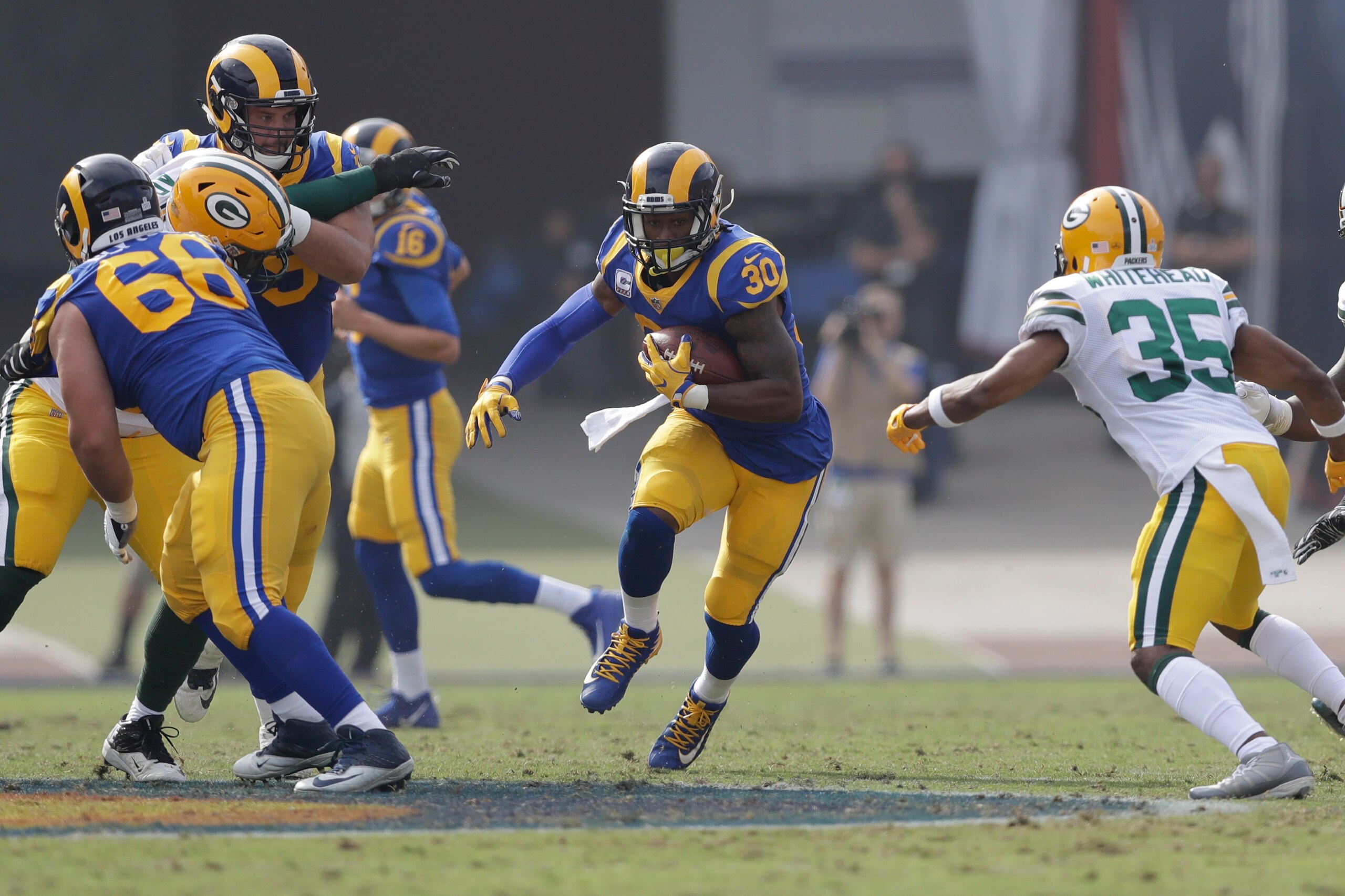 The Rams' offensive line has opened up a lot of opportunities for Todd Gurley this season.