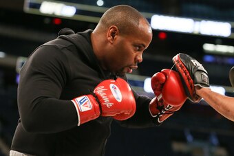 NEW YORK, NY - OCTOBER 31: UFC light heavyweight and heavyweight champion Daniel Cormier holds an open workout for fans and media at Madison Square Garden on October 31, 2018 in New York City.  (Photo by Ed Mulholland/Zuffa LLC/Zuffa LLC via Getty Images)