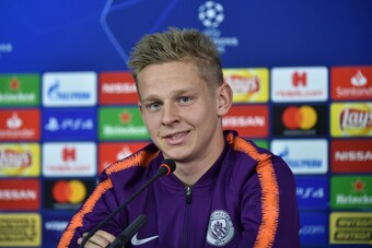 Manchester City's Ukrainian midfielder Oleksandr Zinchenko looks on during a press conference of Manchester City at the Metallist stadium in Kharkiv on October 22, 2018 on the eve of the UEFA Champion League Group F football match between Shakhtar Donetsk