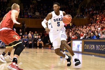 DURHAM, NC - OCTOBER 27: RJ Barrett #5 of the Duke Blue Devils drives against the Ferris State Bulldogs at Cameron Indoor Stadium on October 27, 2018 in Durham, North Carolina. (Photo by Lance King/Getty Images)