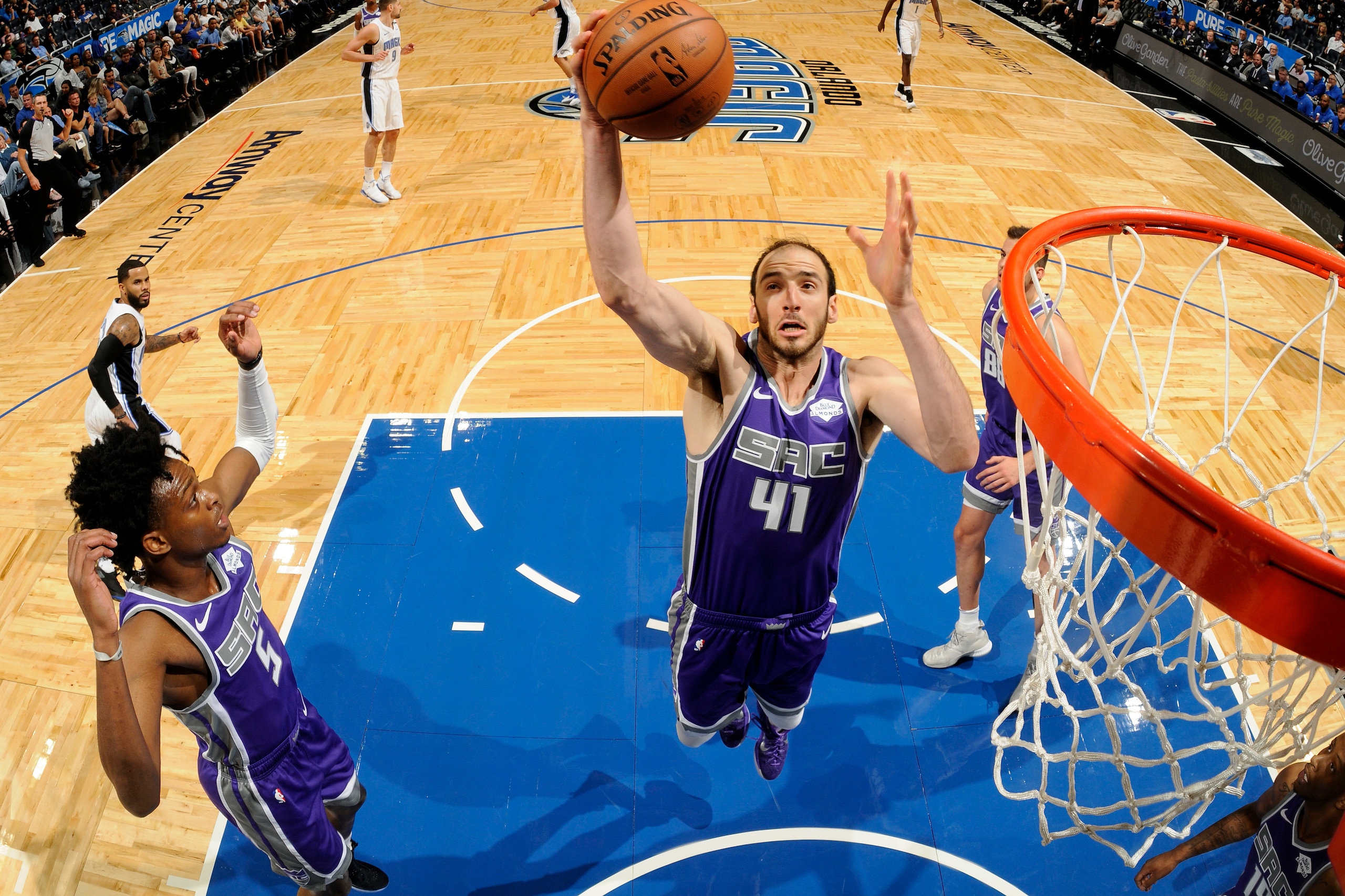 ORLANDO, FL - OCTOBER 30: Kosta Koufos #41 of the Sacramento Kings gets the rebound against the Orlando Magic on October 30, 2018 at Amway Center in Orlando, Florida. NOTE TO USER: User expressly acknowledges and agrees that, by downloading and/or using t