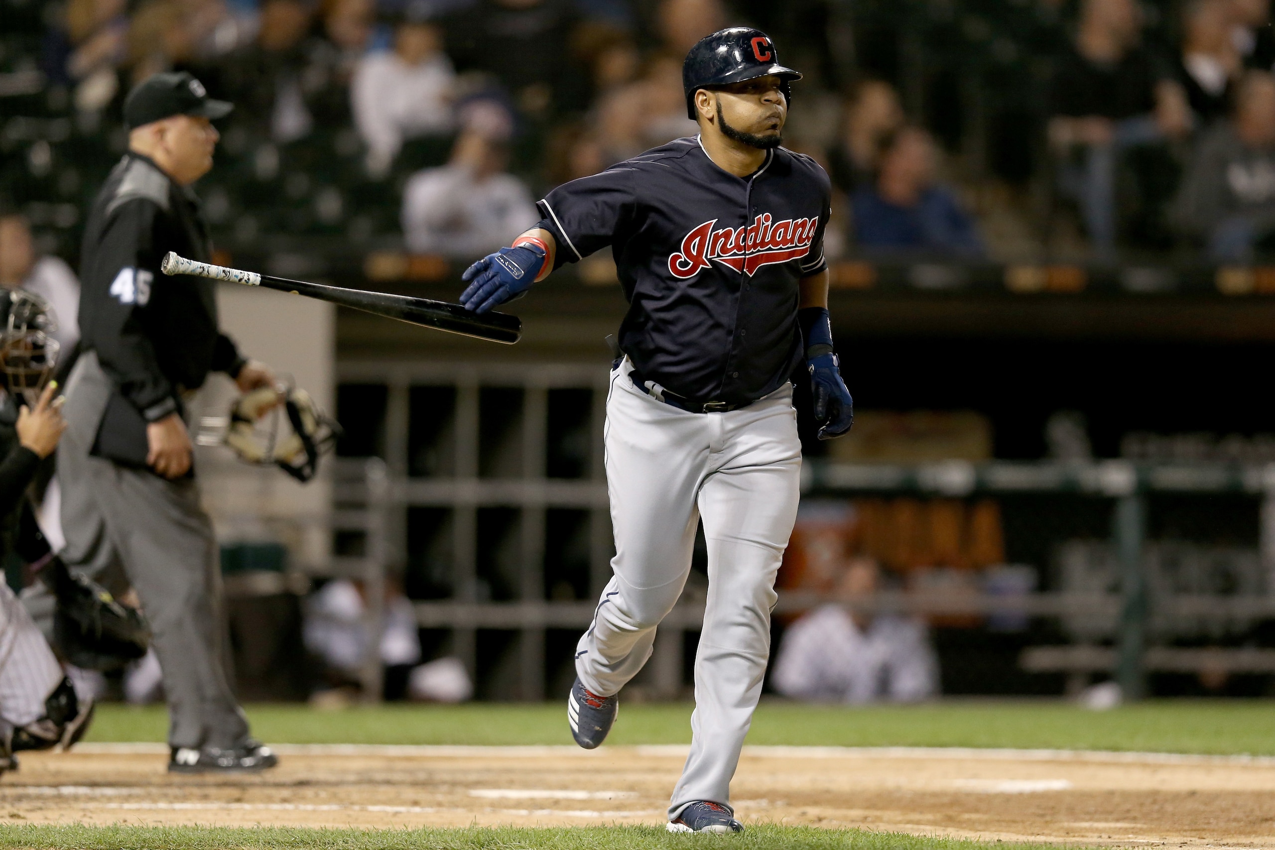 CHICAGO, IL - SEPTEMBER 26:  Edwin Encarnacion #10 of the Cleveland Indians rounds the bases after hitting a home run in the fourth inning against the Chicago White Sox at Guaranteed Rate Field on September 26, 2018 in Chicago, Illinois. (Photo by Dylan B