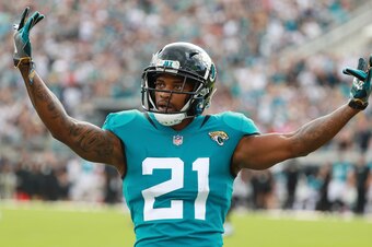 JACKSONVILLE, FL - SEPTEMBER 16:  A.J. Bouye #21 of the Jacksonville Jaguars looks to the fans in the second half of their game against the New England Patriots at TIAA Bank Field on September 16, 2018 in Jacksonville, Florida.  (Photo by Scott Halleran/G