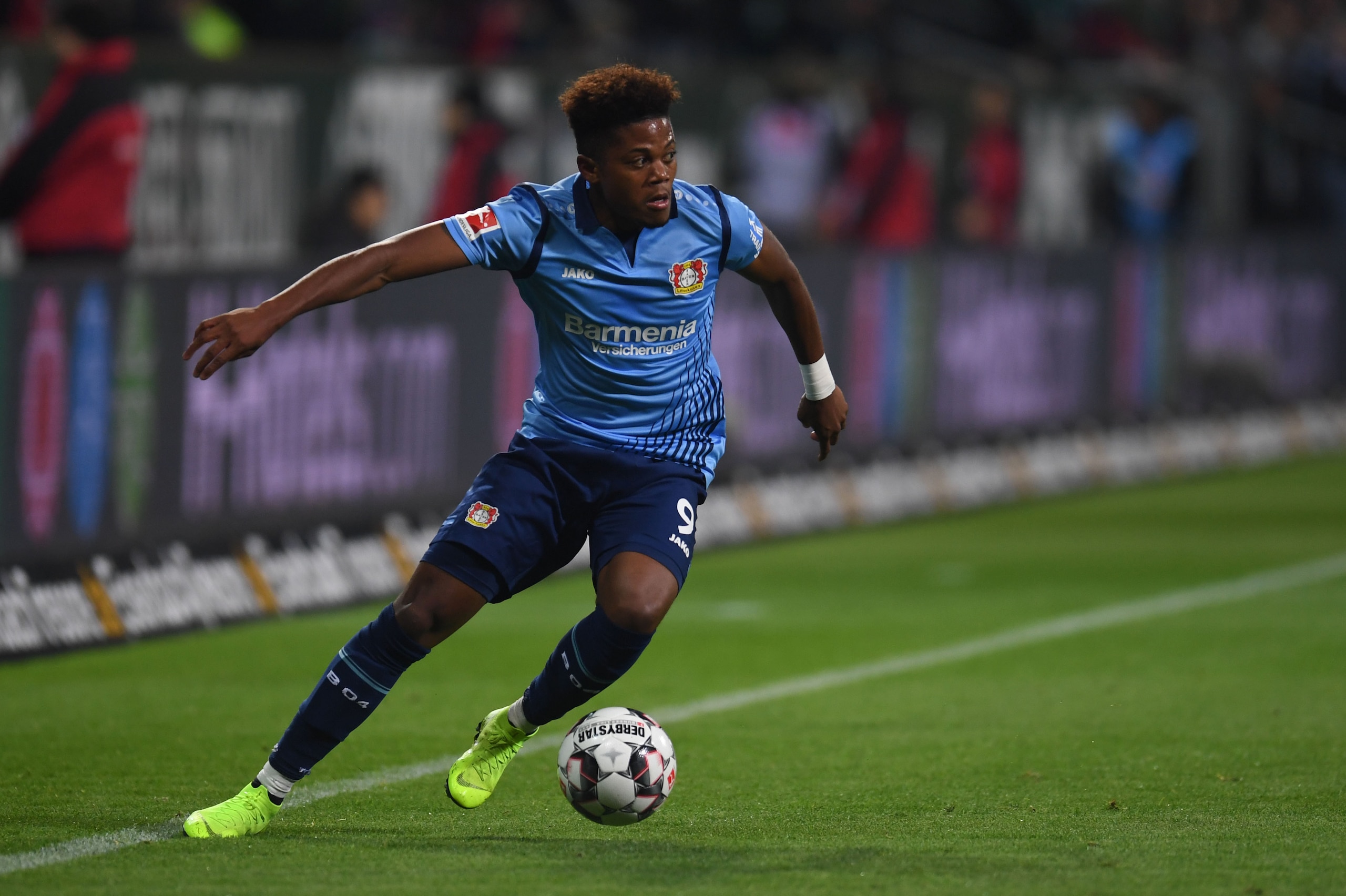 Leverkusen's Jamaican midfielder Leon Bailey controls the ball during the German first division Bundesliga football match Werder Bremen vs Bayer 04 Leverkusen in Bremen, nothern Germany, on October 28, 2018. (Photo by Patrik STOLLARZ / AFP) / RESTRICTIONS