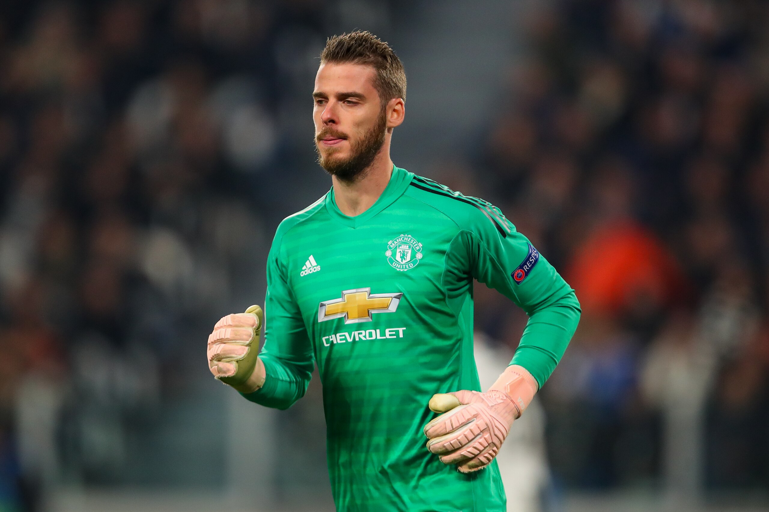 TURIN, ITALY - NOVEMBER 07: David de Gea of Manchester United during the Group H match of the UEFA Champions League between Juventus and Manchester United at  on November 7, 2018 in Turin, Italy. (Photo by Robbie Jay Barratt - AMA/Getty Images)