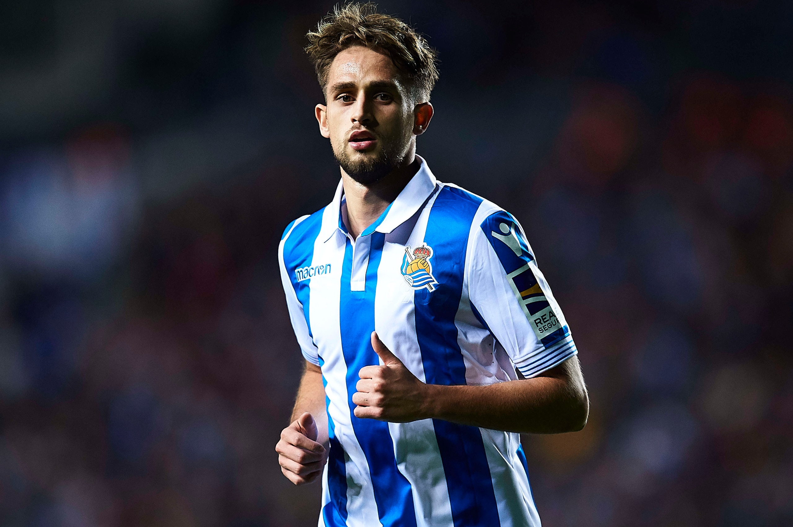 SAN SEBASTIAN, SPAIN - NOVEMBER 04:  Adnan Januzaj of Real Sociedad reacts during the La Liga match between Real Sociedad and Sevilla FC at Estadio Anoeta on November 4, 2018 in San Sebastian, Spain.  (Photo by Juan Manuel Serrano Arce/Getty Images)