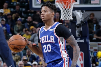 INDIANAPOLIS, IN - NOVEMBER 7: Markelle Fultz #20 of the Philadelphia 76ers handles the ball against the Indiana Pacers on November 7, 2018 at Bankers Life Fieldhouse in Indianapolis, Indiana. NOTE TO USER: User expressly acknowledges and agrees that, by 