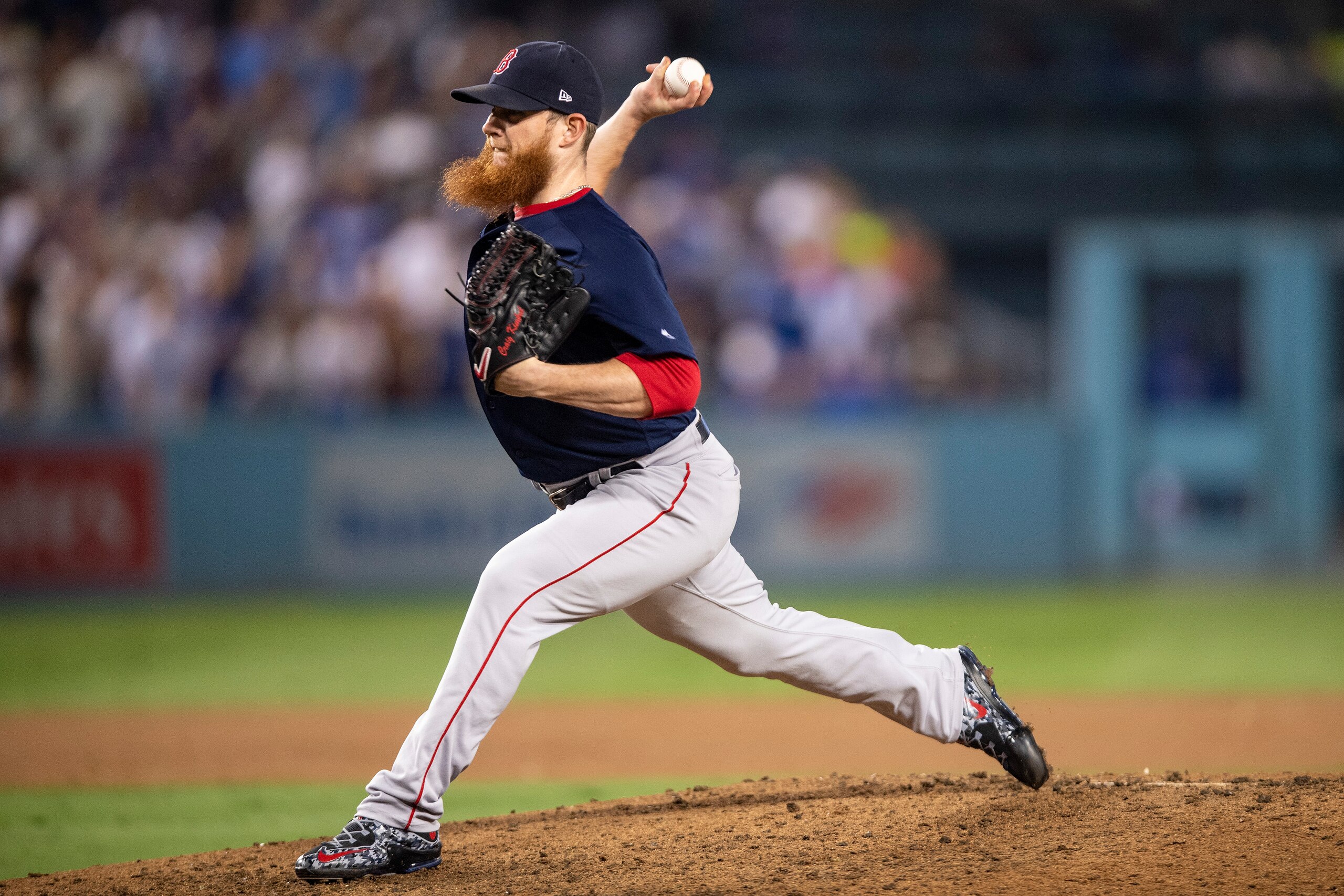 LOS ANGELES, CA - OCTOBER 26: Craig Kimbrel #46 of the Boston Red Sox prepares to pitch during the ninth inning of game three of the 2018 World Series against the Los Angeles Dodgers on October 26, 2018 at Dodger Stadium in Los Angeles, California. (Photo LOS ANGELES, CA - OCTOBER 26: Craig Kimbrel #46 of the Boston Red Sox prepares to pitch during the ninth inning of game three of the 2018 World Series against the Los Angeles Dodgers on October 26, 2018 at Dodger Stadium in Los Angeles, California. (Photo