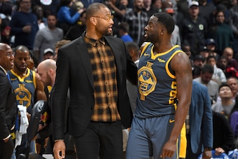 LOS ANGELES, CA - NOVEMBER 12: DeMarcus Cousins #0 and Draymond Green #23 of the Golden State Warriors talk during the game against the LA Clippers on November 12, 2018 at STAPLES Center in Los Angeles, California. NOTE TO USER: User expressly acknowledge