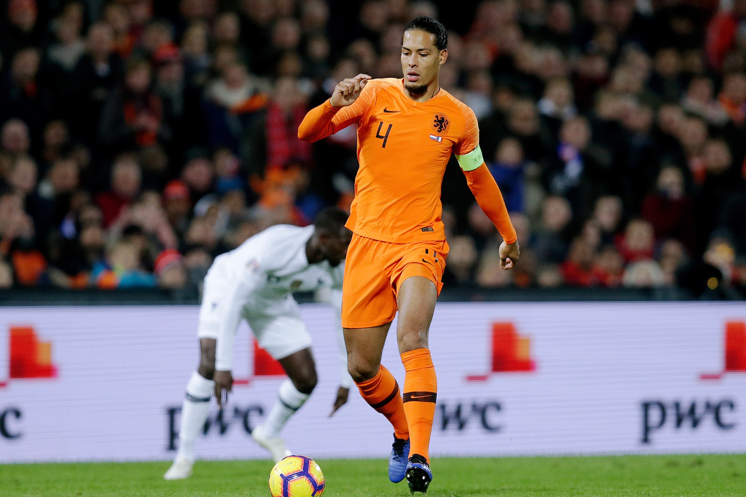 ROTTERDAM, NETHERLANDS - NOVEMBER 16: Virgil van Dijk of Holland  during the  UEFA Nations league match between Holland  v France  at the Feyenoord Stadium on November 16, 2018 in Rotterdam Netherlands (Photo by Peter Lous/Soccrates/Getty Images)