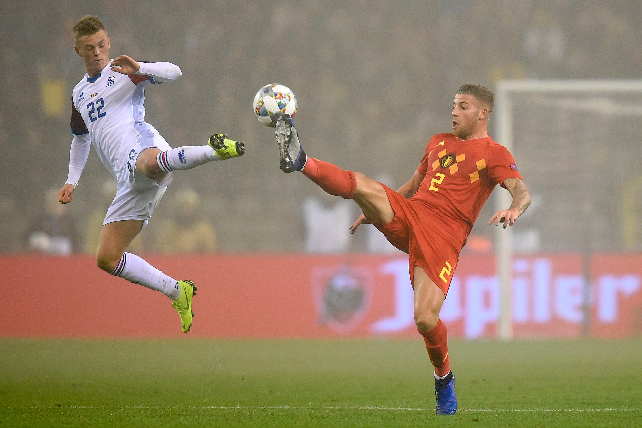 Iceland's forward Albert Gudmundsson (L) vies with Belgium's defender Toby Alderweireld (R) during the UEFA Nations League football match between Belgium and Iceland at the King Baudouin Stadium on November 15, 2018 in Brussels. (Photo by JOHN THYS / AFP Iceland's forward Albert Gudmundsson (L) vies with Belgium's defender Toby Alderweireld (R) during the UEFA Nations League football match between Belgium and Iceland at the King Baudouin Stadium on November 15, 2018 in Brussels. (Photo by JOHN THYS / AFP