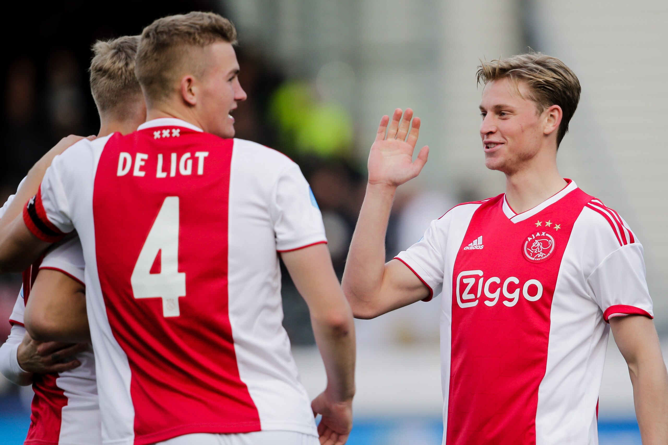 ROTTERDAM, NETHERLANDS - NOVEMBER 11: (L-R) Matthijs de Ligt of Ajax, Frenkie de Jong of Ajax during the Dutch Eredivisie  match between Excelsior v Ajax at the Van Donge & De Roo Stadium on November 11, 2018 in Rotterdam Netherlands (Photo by Erwin Spek/
