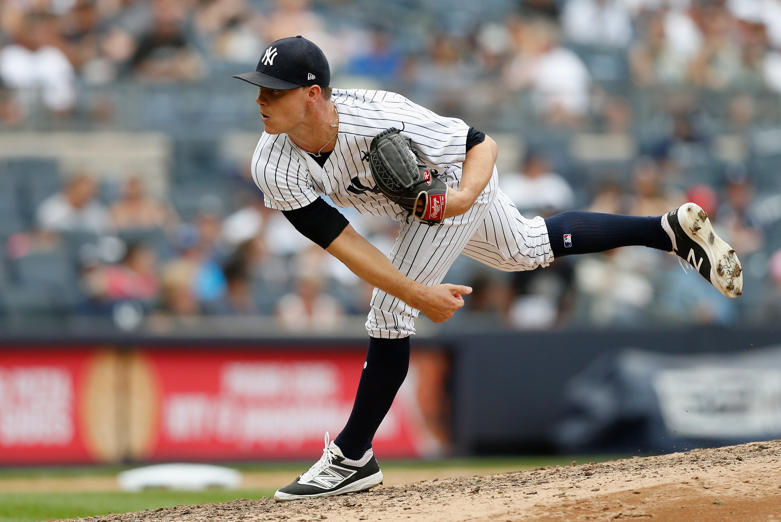 NEW YORK, NY - SEPTEMBER 02:  Sonny Gray #55 of the New York Yankees in action against the Detroit Tigers at Yankee Stadium on September 2, 2018 in the Bronx borough of New York City. The Tigers defeated the Yankees 11-7.  (Photo by Jim McIsaac/Getty Imag