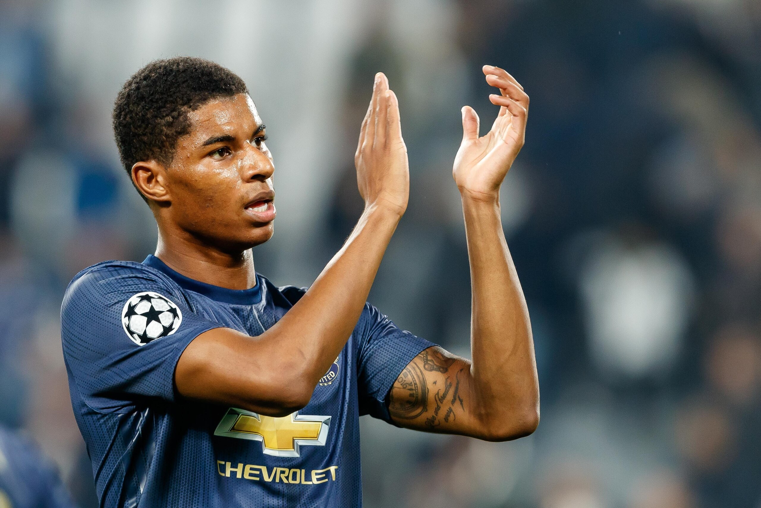 TURIN, ITALY - NOVEMBER 07: Marcus Rashford of Manchester United gestures during the Group H match of the UEFA Champions League between Juventus and Manchester United at  on November 7, 2018 in Turin, Italy. (Photo by TF-Images/Getty Images)
