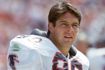 SAN FRANCISCO - SEPTEMBER 19:  Defensive end Tim Green #76 of the Atlanta Falcons looks on as he stand on the sidelines during a game against the San Francisco 49ers at Candlestick Park on September 19, 1993 in San Francisco, California.  The 49ers won 37