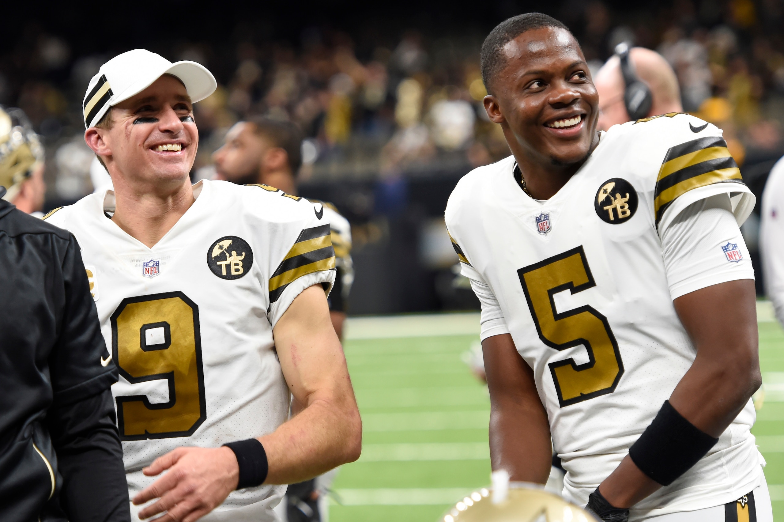 New Orleans Saints quarterback Drew Brees (left) and Teddy Bridgewater (right)