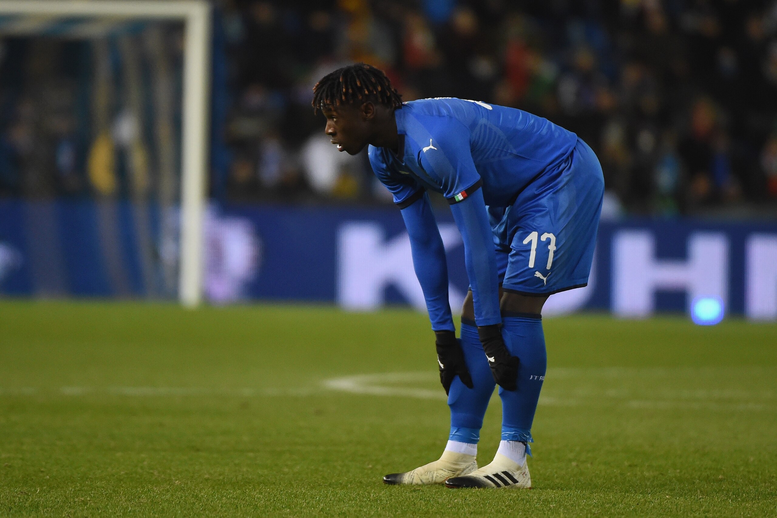 GENK, BELGIUM - NOVEMBER 20:  Moise Kean of Italy looks during International Friendly match between Italy v USA at Luminus Arena in Genk on November 20, 2018 in Genk, Belgium.  (Photo by Pier Marco Tacca/Getty Images)