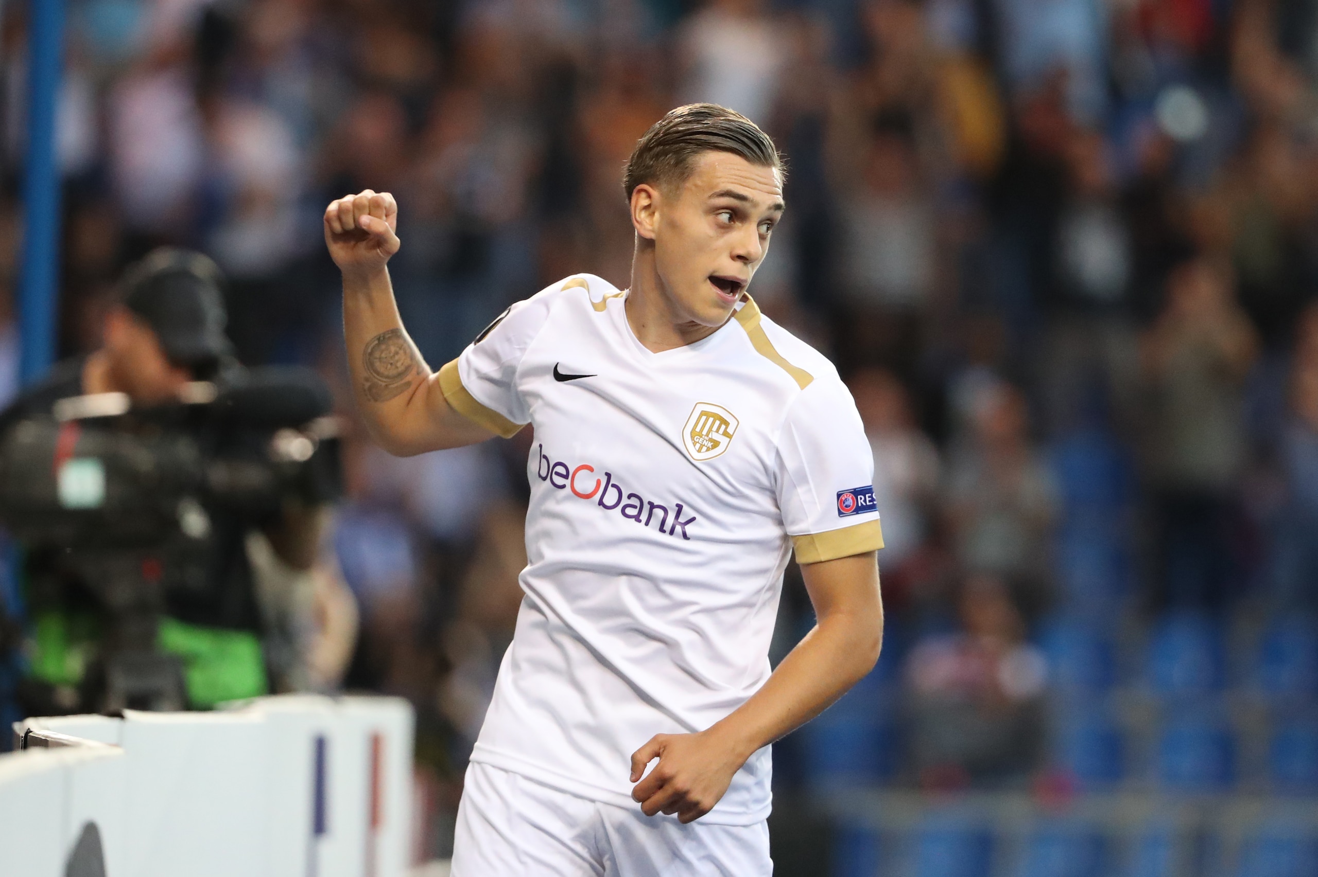 GENK, BELGIUM - SEPTEMBER 20: Leandro Trossard celebrates after scoring a goal during the UEFA Europa League Group I match between KRC Genk and Malmo at Cristal Arena on September 20, 2018 in Genk, Belgium. (Photo by Vincent Van Doornick.Isosport/MB Media