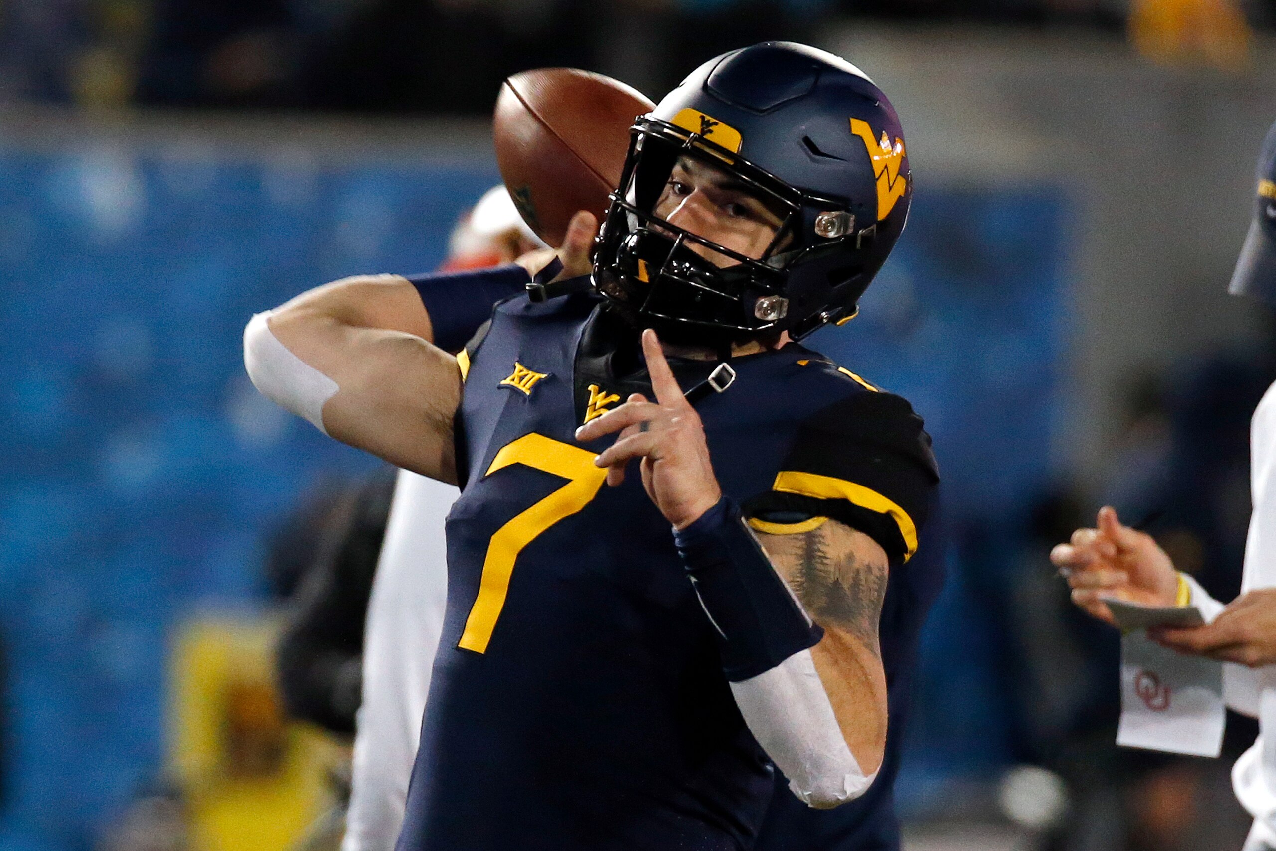 MORGANTOWN, WV - NOVEMBER 23: Will Grier #7 of the West Virginia Mountaineers warms up before the game against the Oklahoma Sooners on November 23, 2018 at Mountaineer Field in Morgantown, West Virginia. (Photo by Justin K. Aller/Getty Images) MORGANTOWN, WV - NOVEMBER 23: Will Grier #7 of the West Virginia Mountaineers warms up before the game against the Oklahoma Sooners on November 23, 2018 at Mountaineer Field in Morgantown, West Virginia. (Photo by Justin K. Aller/Getty Images)