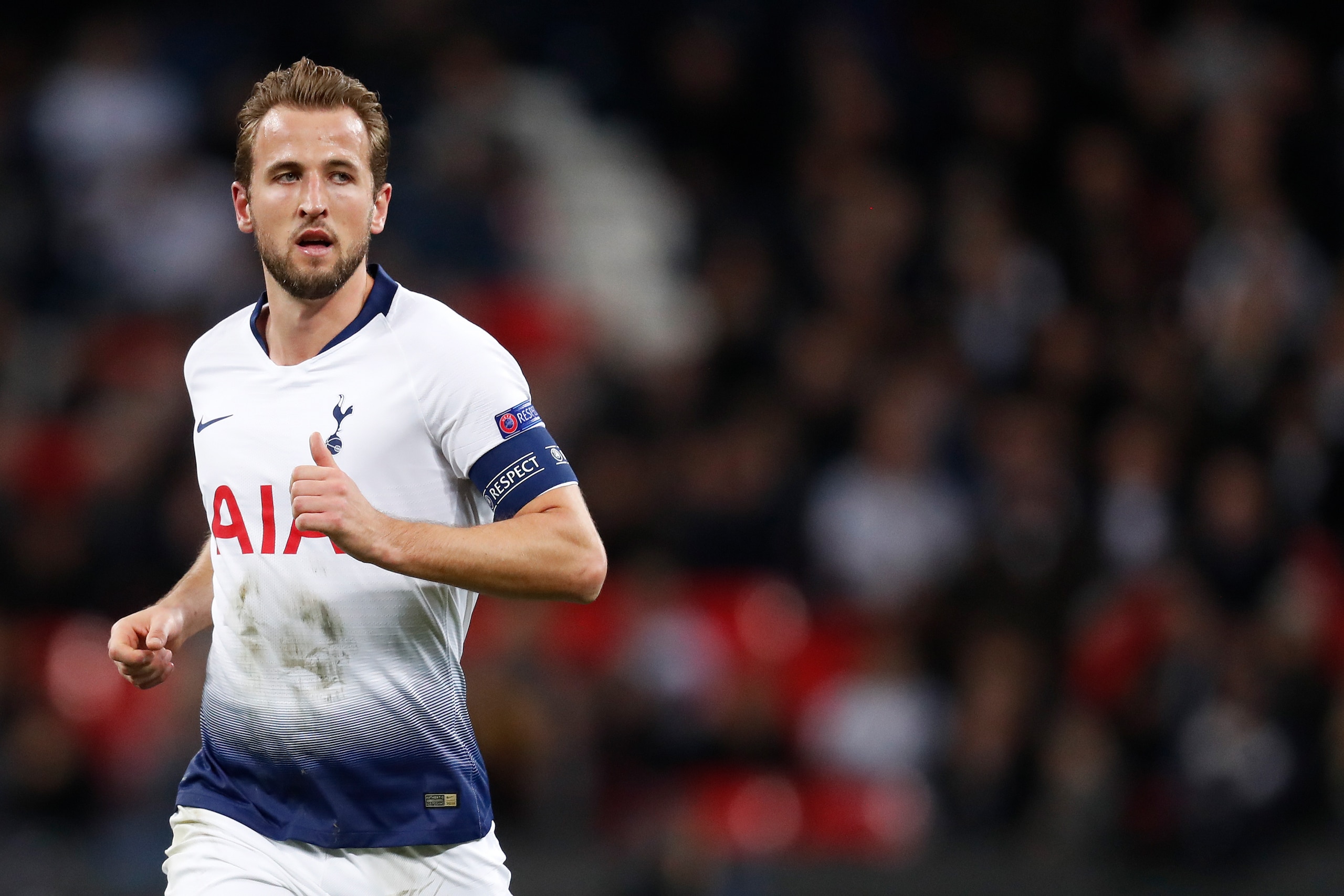 LONDON, UNITED KINGDOM - NOVEMBER 6: Harry Kane of Tottenham Hotspur during the UEFA Champions League  match between Tottenham Hotspur v PSV at the Wembley Stadium on November 6, 2018 in London United Kingdom (Photo by Aaron van Zandvoort/Soccrates/Getty 