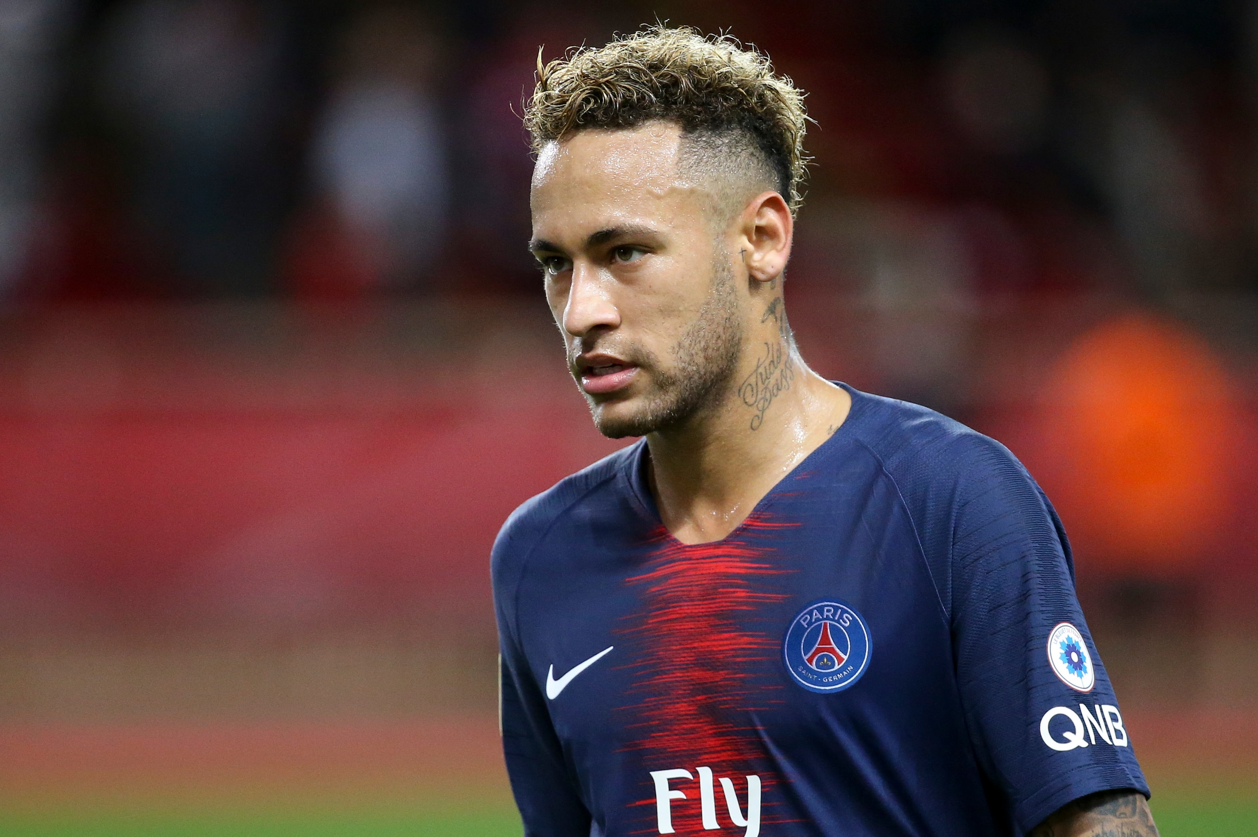 MONACO, MONACO - NOVEMBER 11: Neymar Jr of PSG during the french Ligue 1 match between AS Monaco and Paris Saint-Germain (PSG) at Stade Louis II on November 11, 2018 in Monaco, Monaco. (Photo by Jean Catuffe/Getty Images)