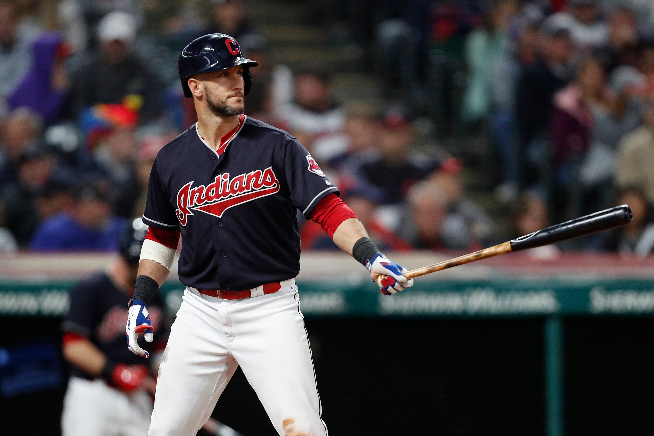 CLEVELAND, OH - SEPTEMBER 22: Yan Gomes #7 of the Cleveland Indians bats against the Boston Red Sox in the sixth inning at Progressive Field on September 22, 2018 in Cleveland, Ohio. The Indians defeated the Red Sox 5-4 in 11 innings. (Photo by David Max CLEVELAND, OH - SEPTEMBER 22: Yan Gomes #7 of the Cleveland Indians bats against the Boston Red Sox in the sixth inning at Progressive Field on September 22, 2018 in Cleveland, Ohio. The Indians defeated the Red Sox 5-4 in 11 innings. (Photo by David Max