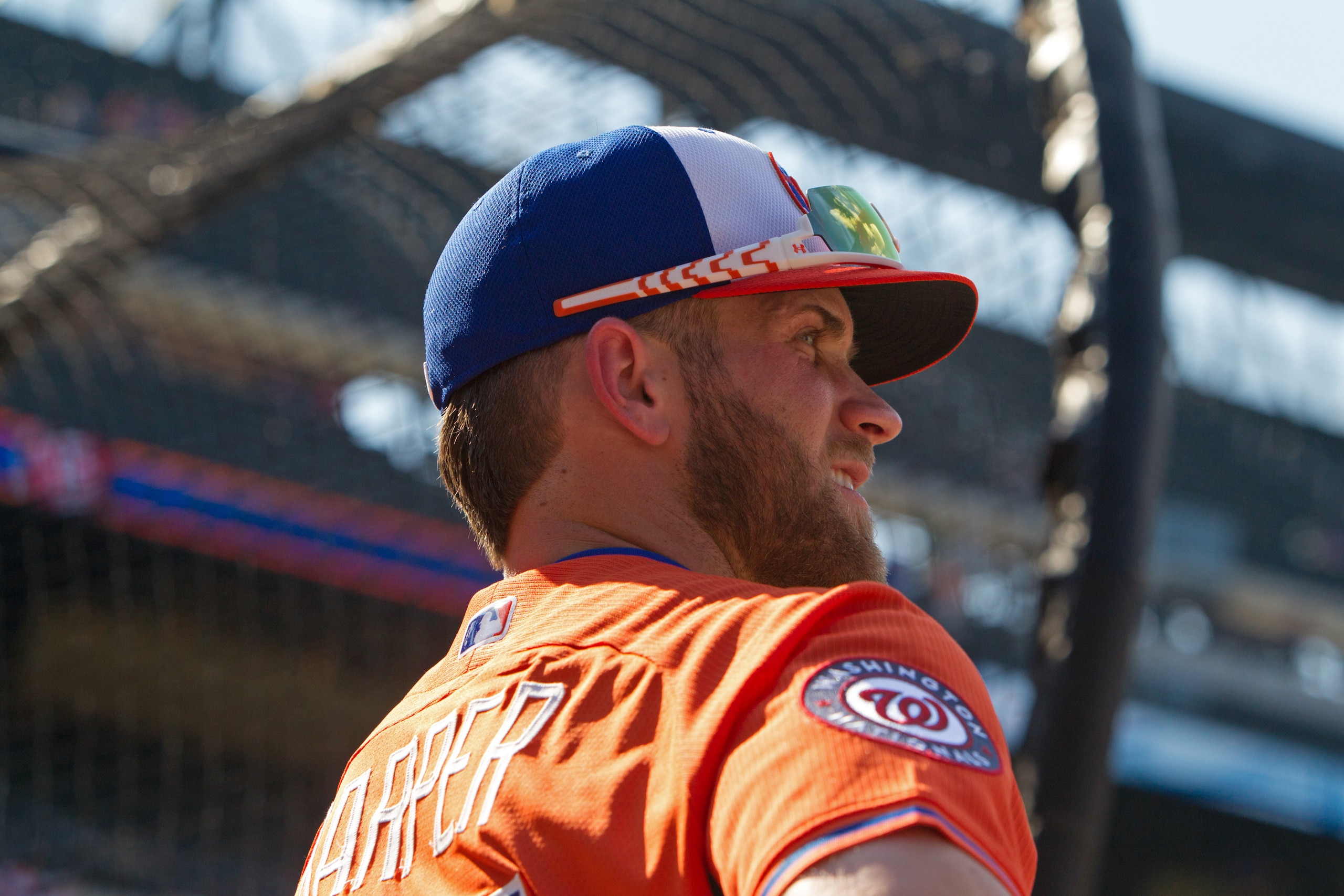 NEW YORK, NY - JULY 16: National League All-Star Bryce Harper #34 of the Washington Nationals looks on prior to the 84th MLB All-Star Game on July 16, 2013 at Citi Field in the Flushing neighborhood of the Queens borough of New York City. The American Lea