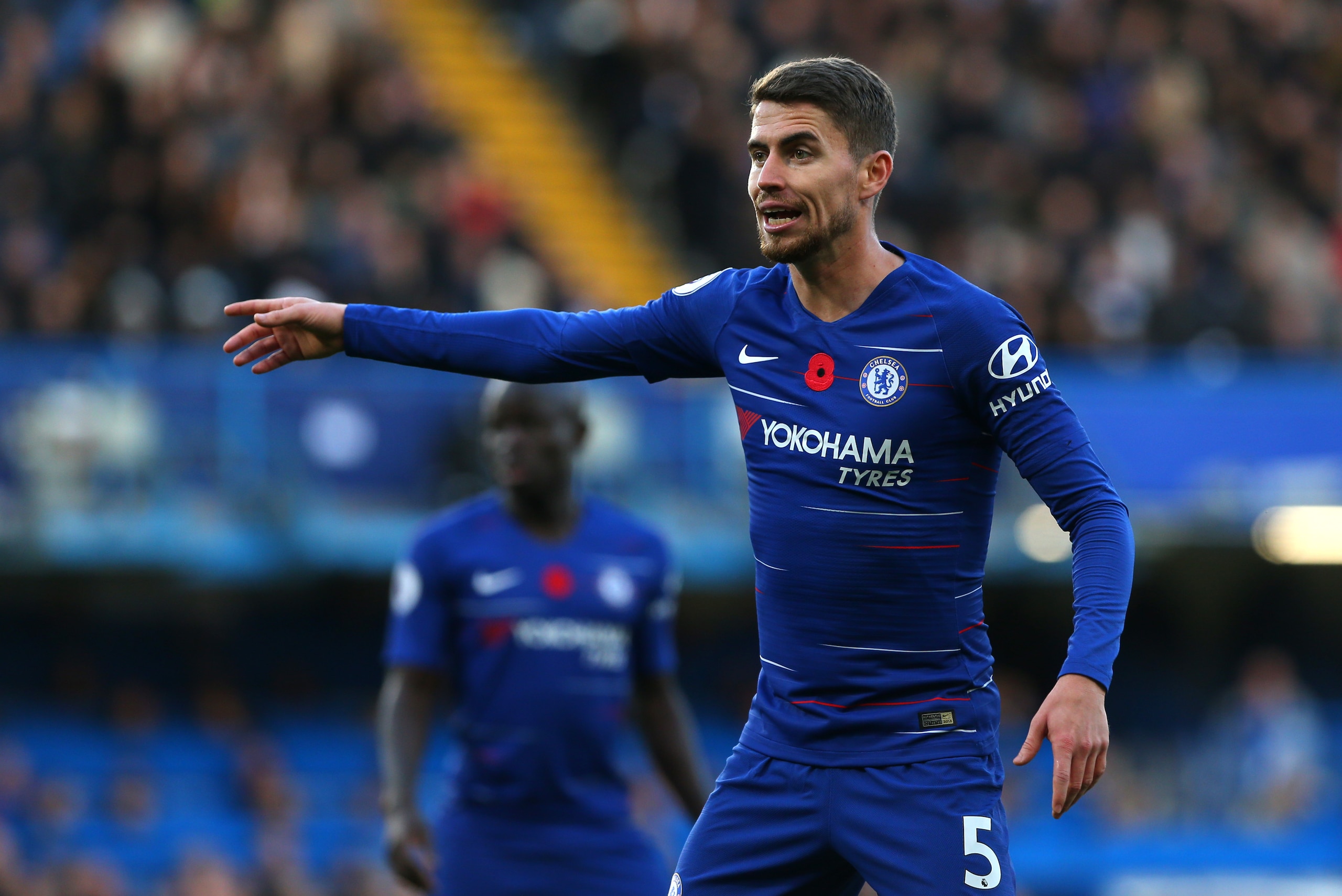 LONDON, ENGLAND - NOVEMBER 11: Jorginho of Chelsea FC in action during the Premier League match between Chelsea FC and Everton FC at Stamford Bridge on November 11, 2018 in London, United Kingdom. (Photo by Chloe Knott - Danehouse/Getty Images)