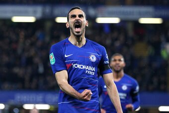 LONDON, ENGLAND - OCTOBER 31: Davide Zappacosta of Chelsea celebrates scoring his teams second goal during the Carabao Cup Fourth Round match between Chelsea and Derby County at Stamford Bridge on October 31, 2018 in London, England. (Photo by Chloe Knott