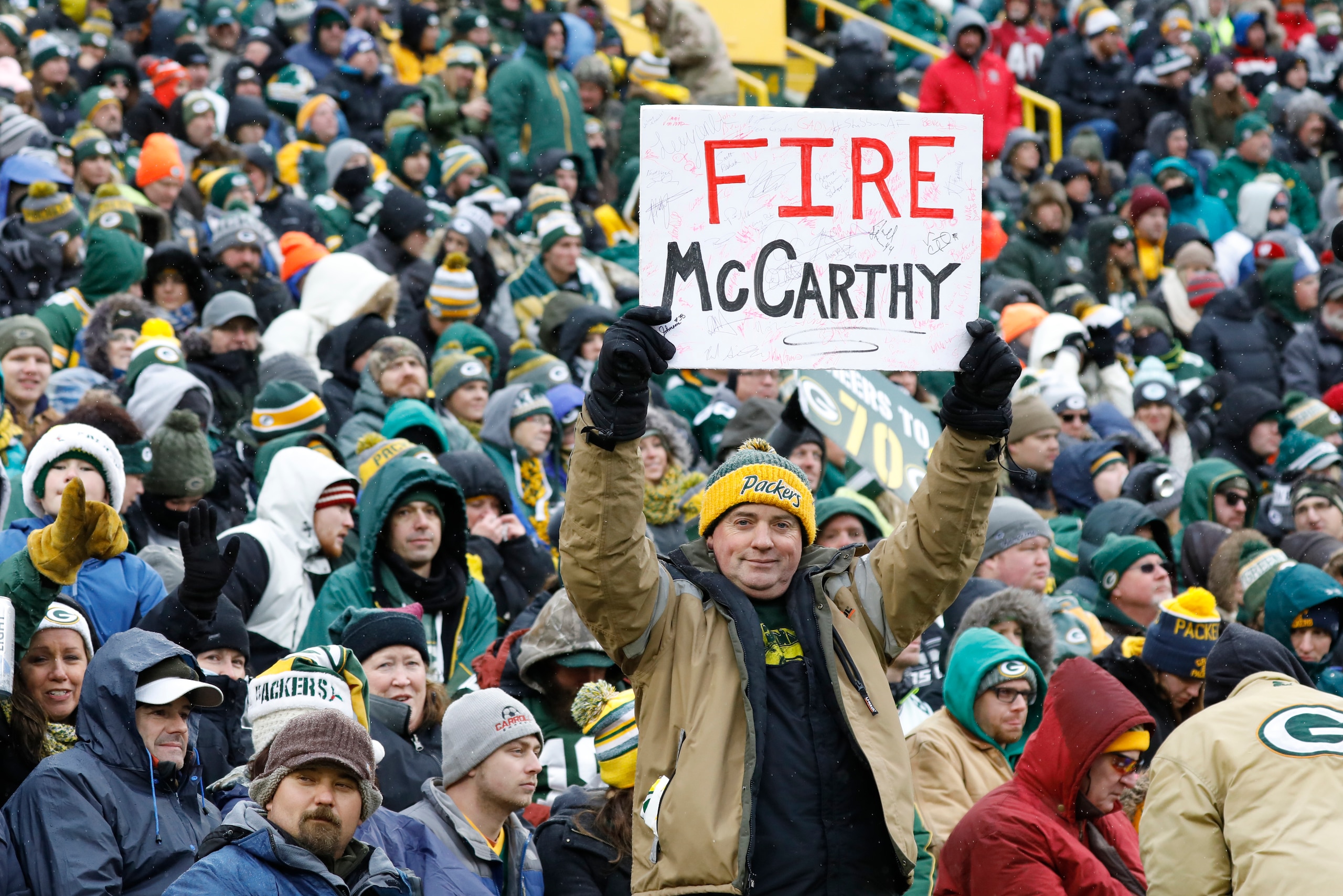 Some fans in Green Bay made their feelings clear about the job they thought Mike McCarthy was doing with the Packers this season. Some fans in Green Bay made their feelings clear about the job they thought Mike McCarthy was doing with the Packers this season.