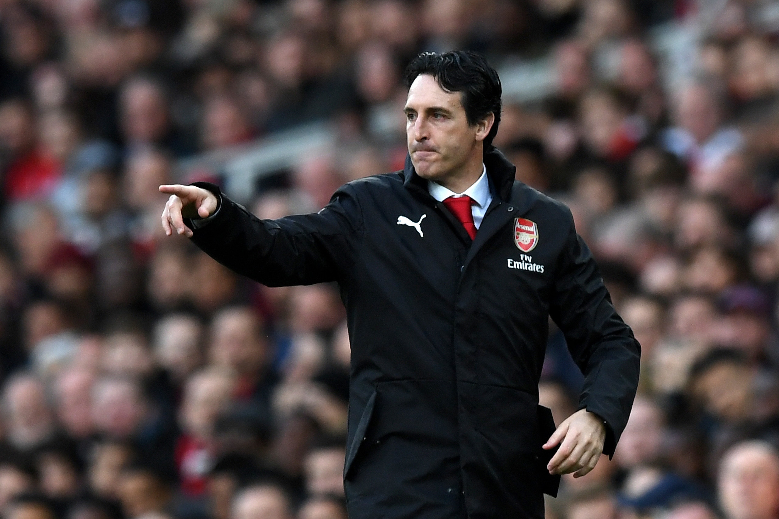 LONDON, ENGLAND - DECEMBER 02: Unai Emery, Manager of Arsenal gives his team instructions during the Premier League match between Arsenal FC and Tottenham Hotspur at Emirates Stadium on December 1, 2018 in London, United Kingdom. (Photo by Shaun Botteri LONDON, ENGLAND - DECEMBER 02: Unai Emery, Manager of Arsenal gives his team instructions during the Premier League match between Arsenal FC and Tottenham Hotspur at Emirates Stadium on December 1, 2018 in London, United Kingdom. (Photo by Shaun Botteri