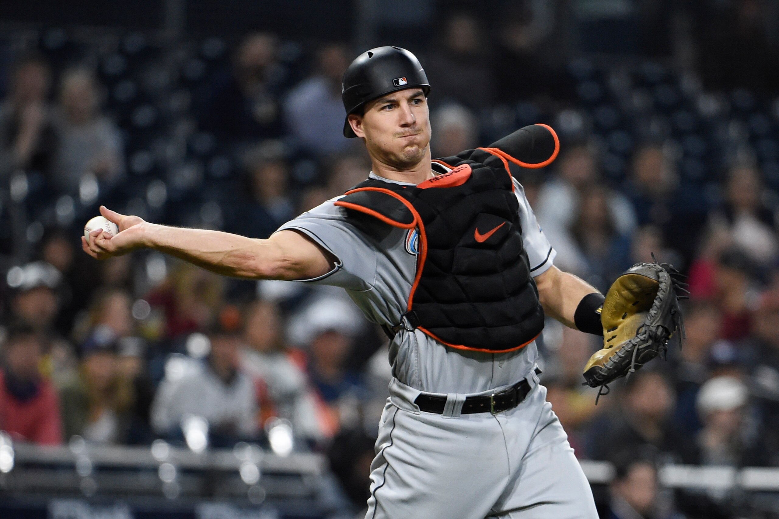 SAN DIEGO, CA - MAY 29: J.T. Realmuto #11 of the Miami Marlins plays during a baseball game against the San Diego Padres at PETCO Park on May 29, 2018 in San Diego, California. (Photo by Denis Poroy/Getty Images) SAN DIEGO, CA - MAY 29: J.T. Realmuto #11 of the Miami Marlins plays during a baseball game against the San Diego Padres at PETCO Park on May 29, 2018 in San Diego, California. (Photo by Denis Poroy/Getty Images)