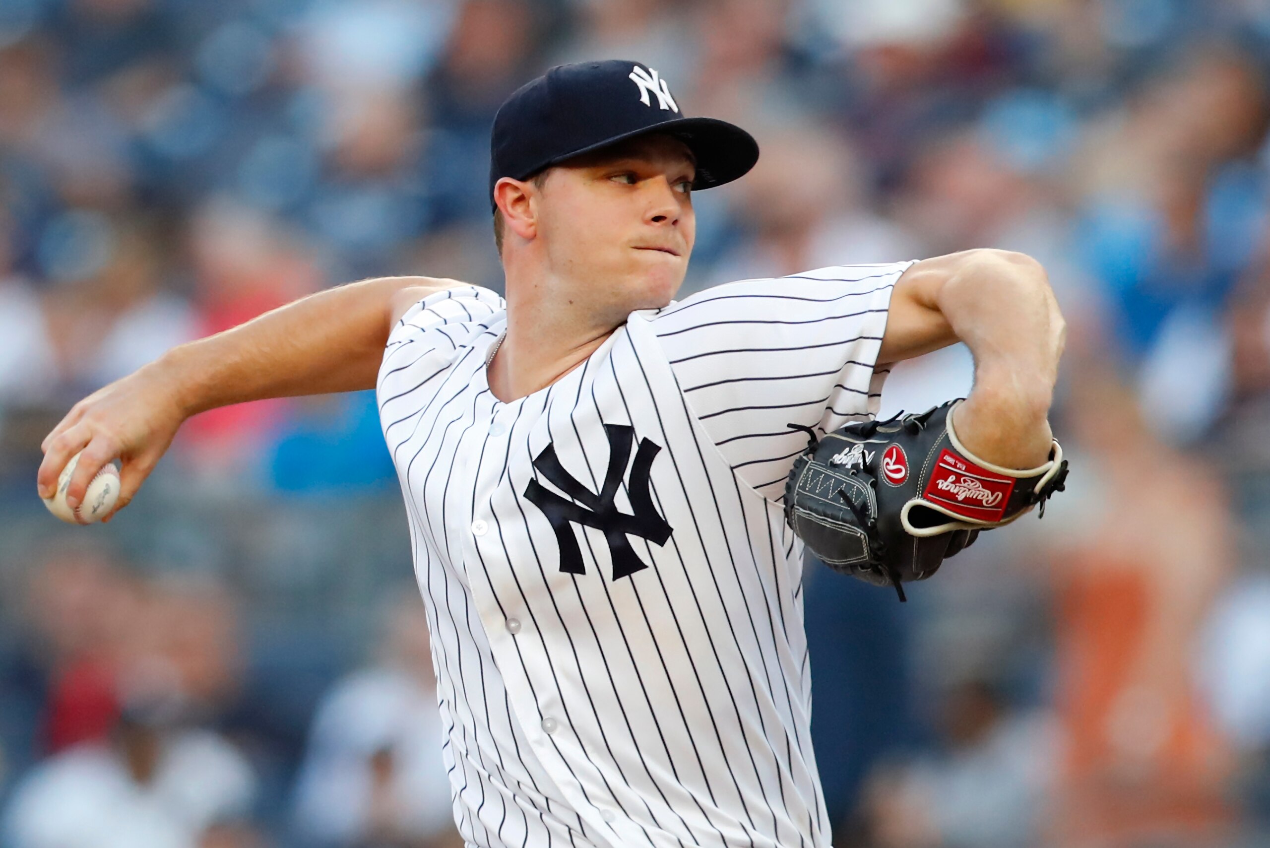 NEW YORK, NY - JUNE 30: Pitcher Sonny Gray #55 of the New York Yankees pitches in the first inning of an MLB baseball game against the Boston Red Sox on June 30, 2018 at Yankee Stadium in the Bronx borough of New York City. Boston won 11-0. (Photo by Pau NEW YORK, NY - JUNE 30: Pitcher Sonny Gray #55 of the New York Yankees pitches in the first inning of an MLB baseball game against the Boston Red Sox on June 30, 2018 at Yankee Stadium in the Bronx borough of New York City. Boston won 11-0. (Photo by Pau