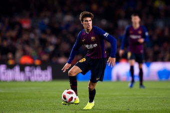 BARCELONA, SPAIN - DECEMBER 05: Riqui Puig of FC Barcelona controls the ball during the Copa del Rey fourth round second leg match between FC Barcelona and Cultural Leonesa at Camp Nou on December 05, 2018 in Barcelona, Spain. (Photo by Alex Caparros/Gett