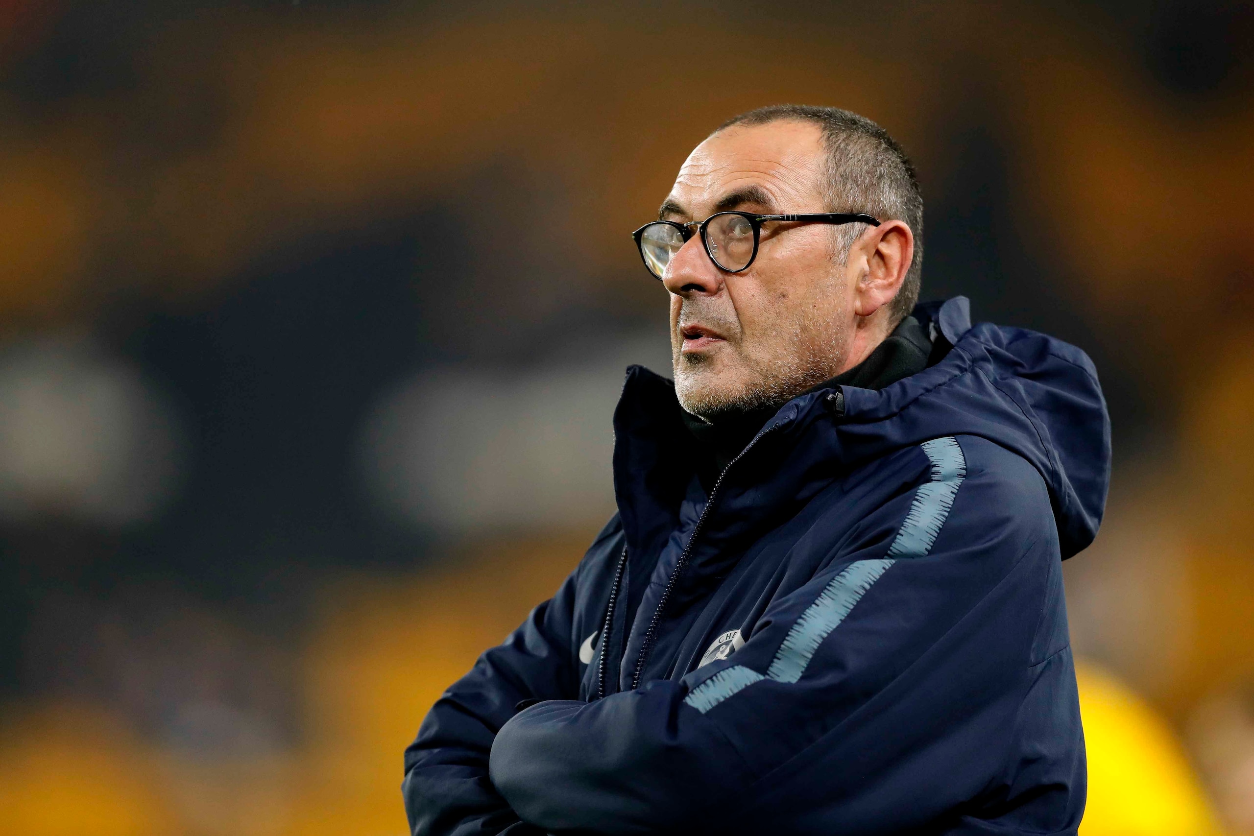 WOLVERHAMPTON, ENGLAND - DECEMBER 05: Chelsea manager Maurizio Sarri looks on during the Premier League match between Wolverhampton Wanderers and Chelsea FC at Molineux on December 05, 2018 in Wolverhampton, United Kingdom. (Photo by Malcolm Couzens/Getty