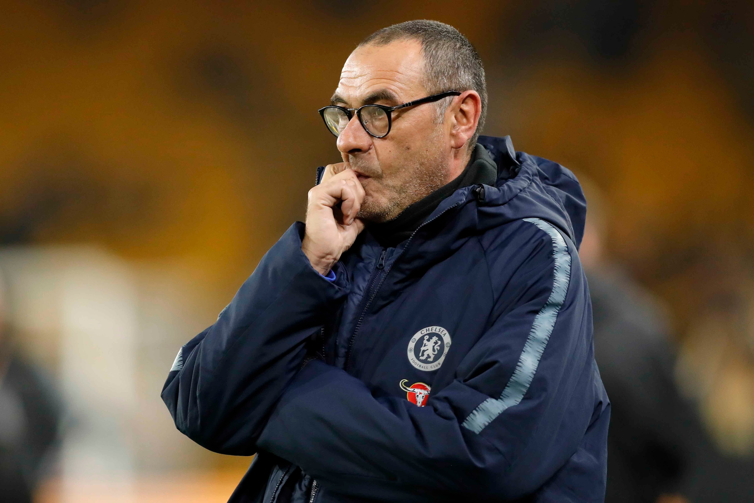 WOLVERHAMPTON, ENGLAND - DECEMBER 05: Chelsea manager Maurizio Sarri looks on during the Premier League match between Wolverhampton Wanderers and Chelsea FC at Molineux on December 05, 2018 in Wolverhampton, United Kingdom. (Photo by Malcolm Couzens/Getty