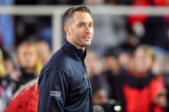 LUBBOCK, TX - NOVEMBER 10: Head coach Kliff Kingsbury of the Texas Tech Red Raiders on the field for Senior Day ceremonies before the game against the Texas Longhorns on November 10, 2018 at Jones AT&T Stadium in Lubbock, Texas. Texas defeated Texas Tech 