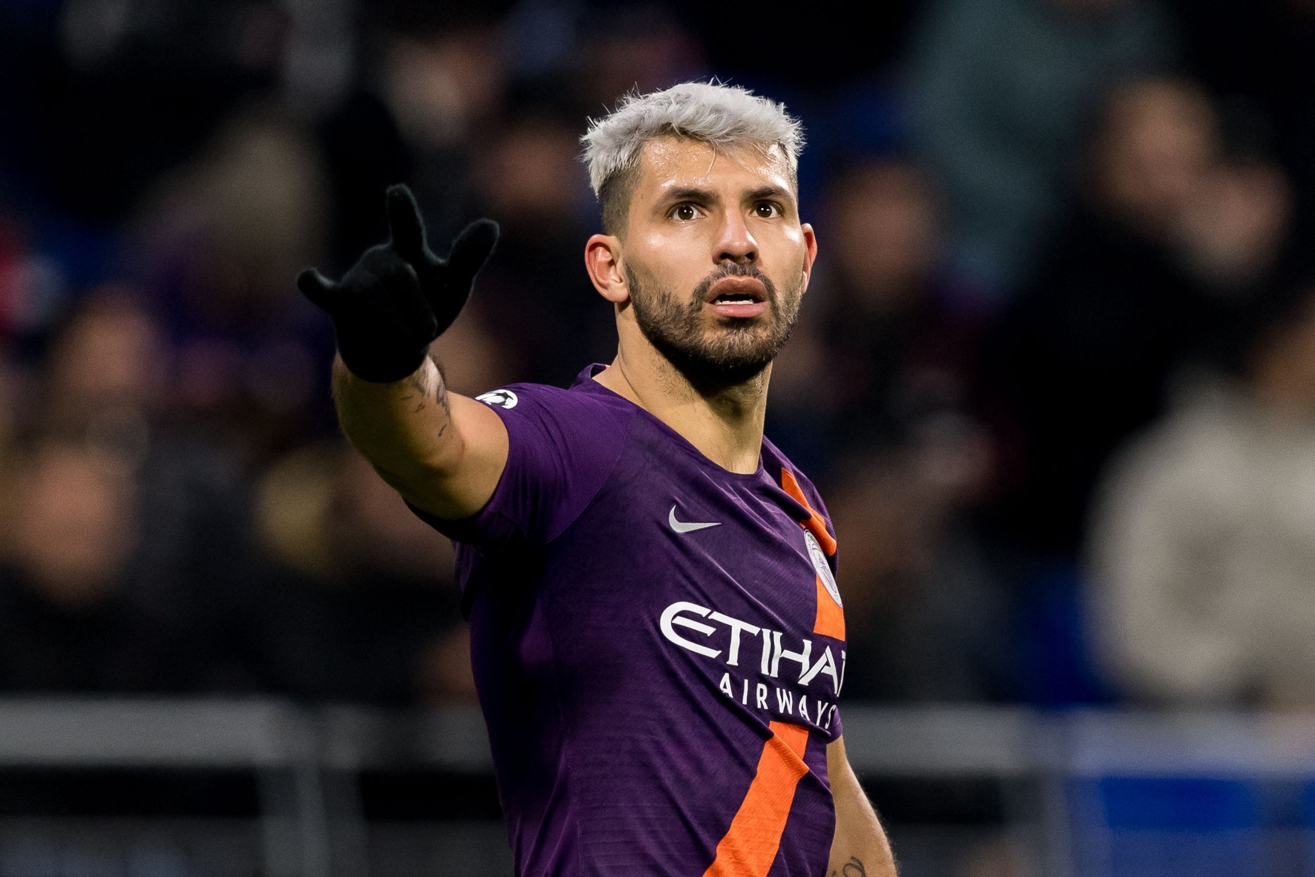 Sergio Aguero of Manchester City during the UEFA Champions League group F match between Olympique Lyonnais and Manchester City at Stade de Lyon on November 27, 2018 in Decines, France(Photo by VI Images via Getty Images) Sergio Aguero of Manchester City during the UEFA Champions League group F match between Olympique Lyonnais and Manchester City at Stade de Lyon on November 27, 2018 in Decines, France(Photo by VI Images via Getty Images)